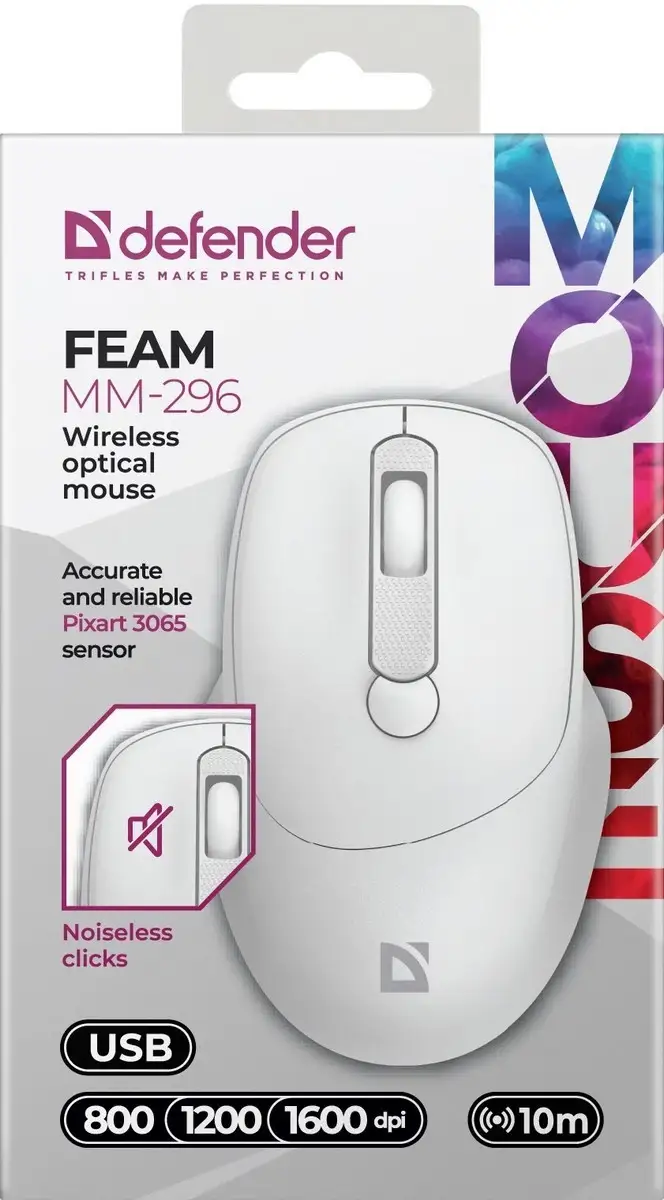 MYSZ DEFENDER FEAM MM-296 RF SILENT BIAŁA — 3