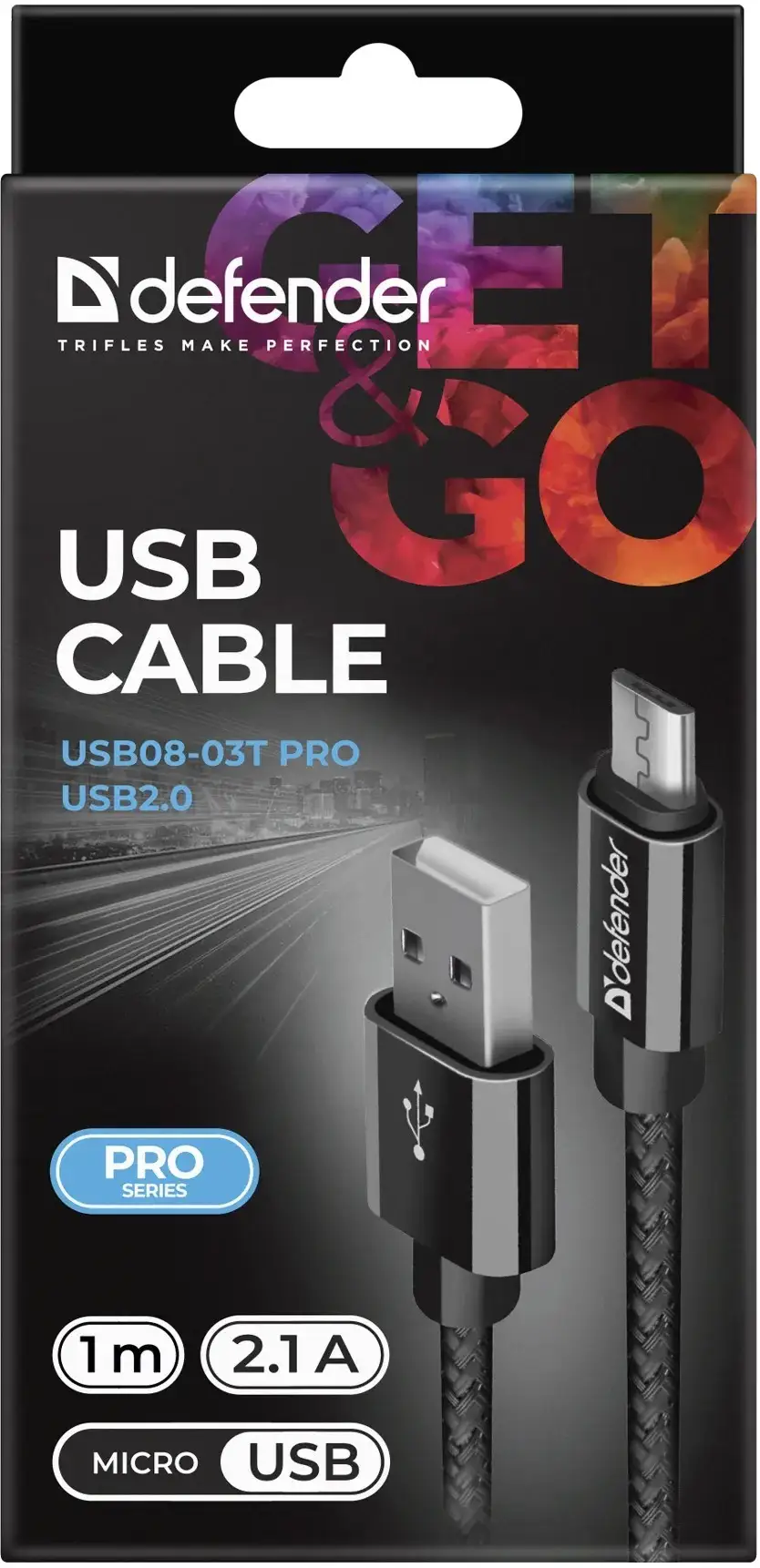 KABEL DEFENDER USB AM-MICRO BM 1.0m 2.1A CZARNY — 3