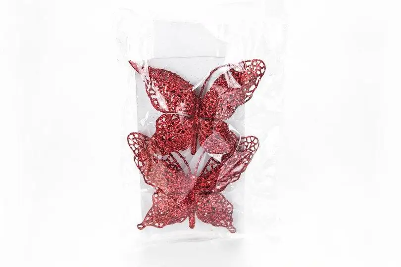 motyl z brokatem czerwony 2szt OZB05702