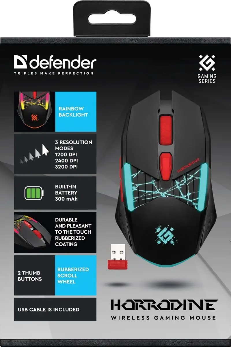MYSZ DEFENDER GM-237 HORRODINE RF 3200dpi 6P CZARNA — 7