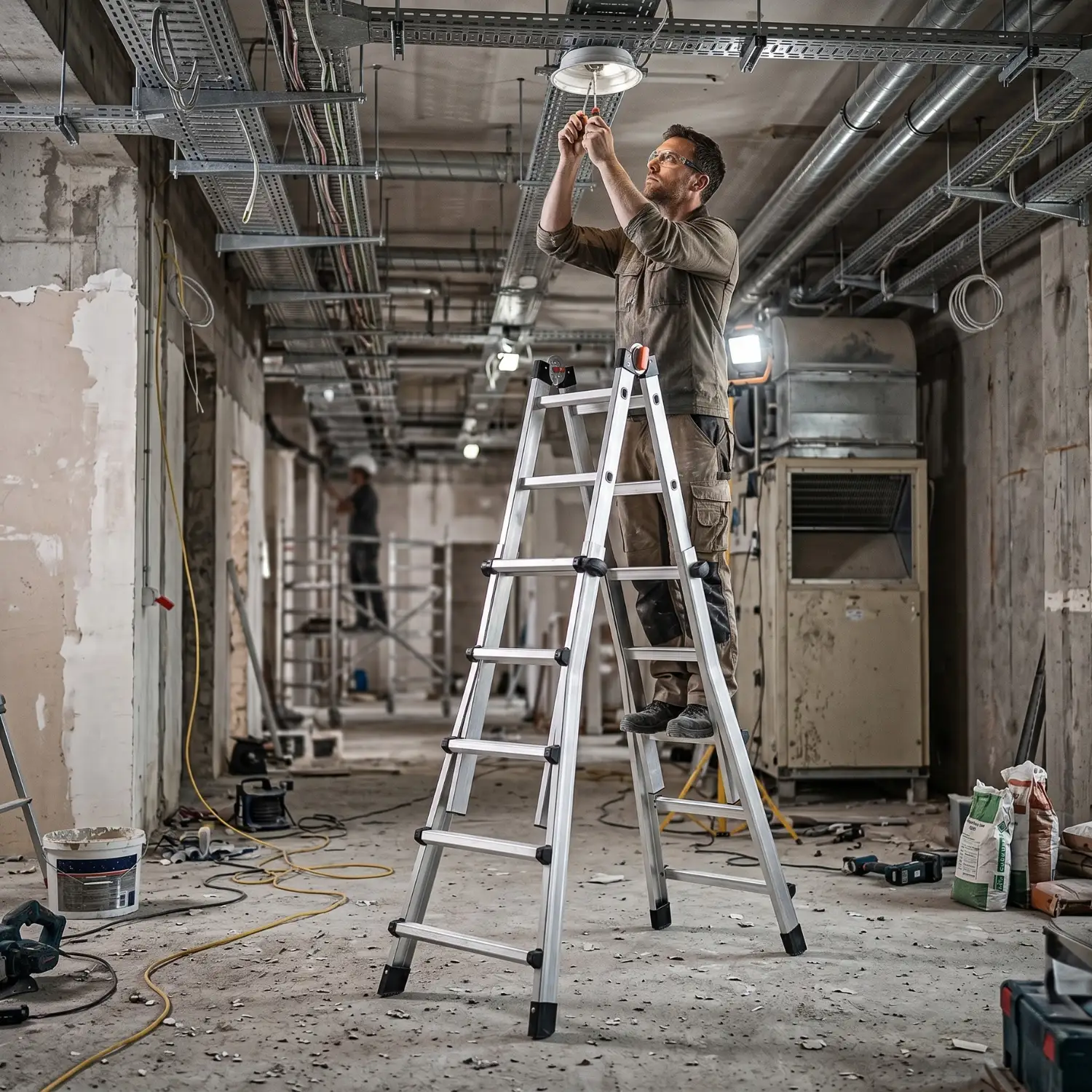 Drabina aluminiowa teleskopowa 5,7 m GIERRE 5x5 na schody przegubowa 150 kg — 12