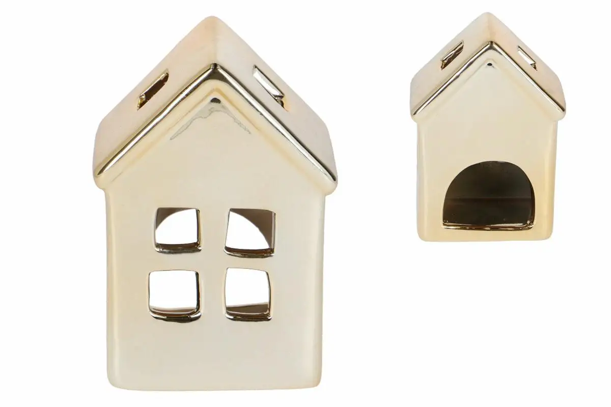 świecznik ceramiczny domek 7,8x5,6x11cm złoty 6szt. | FD99-133