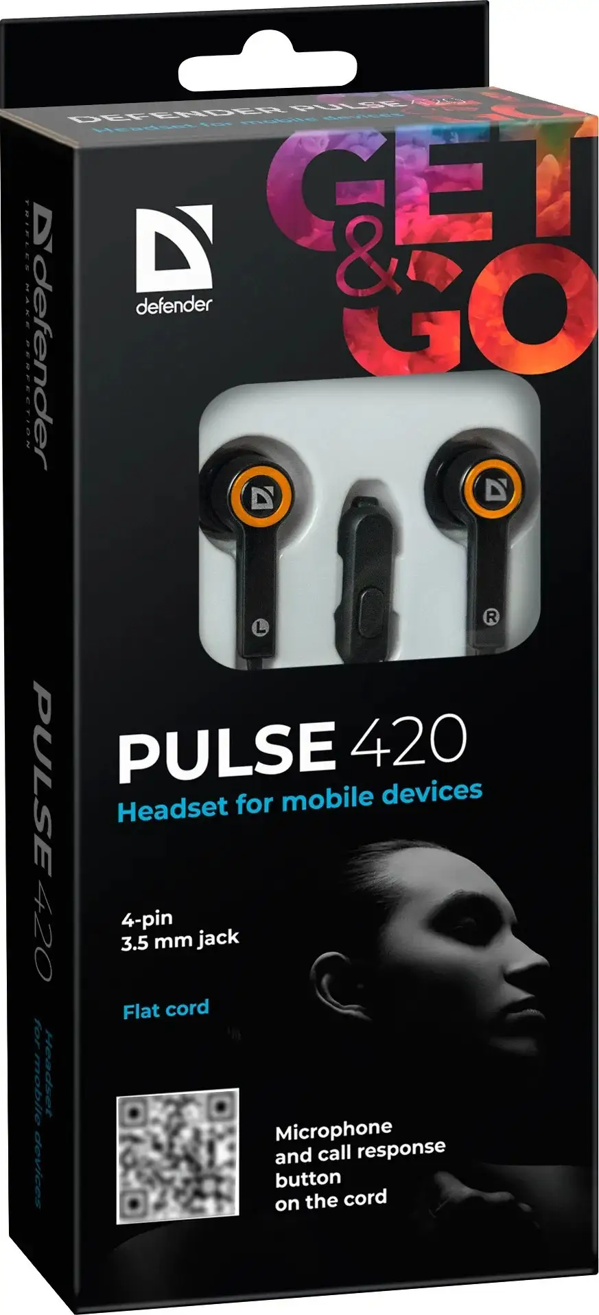 SŁUCHAWKI DEFENDER DOUSZNE z mikrofonem PULSE 420 CZARNO-POMARAŃCZOWE 4-PIN — 5