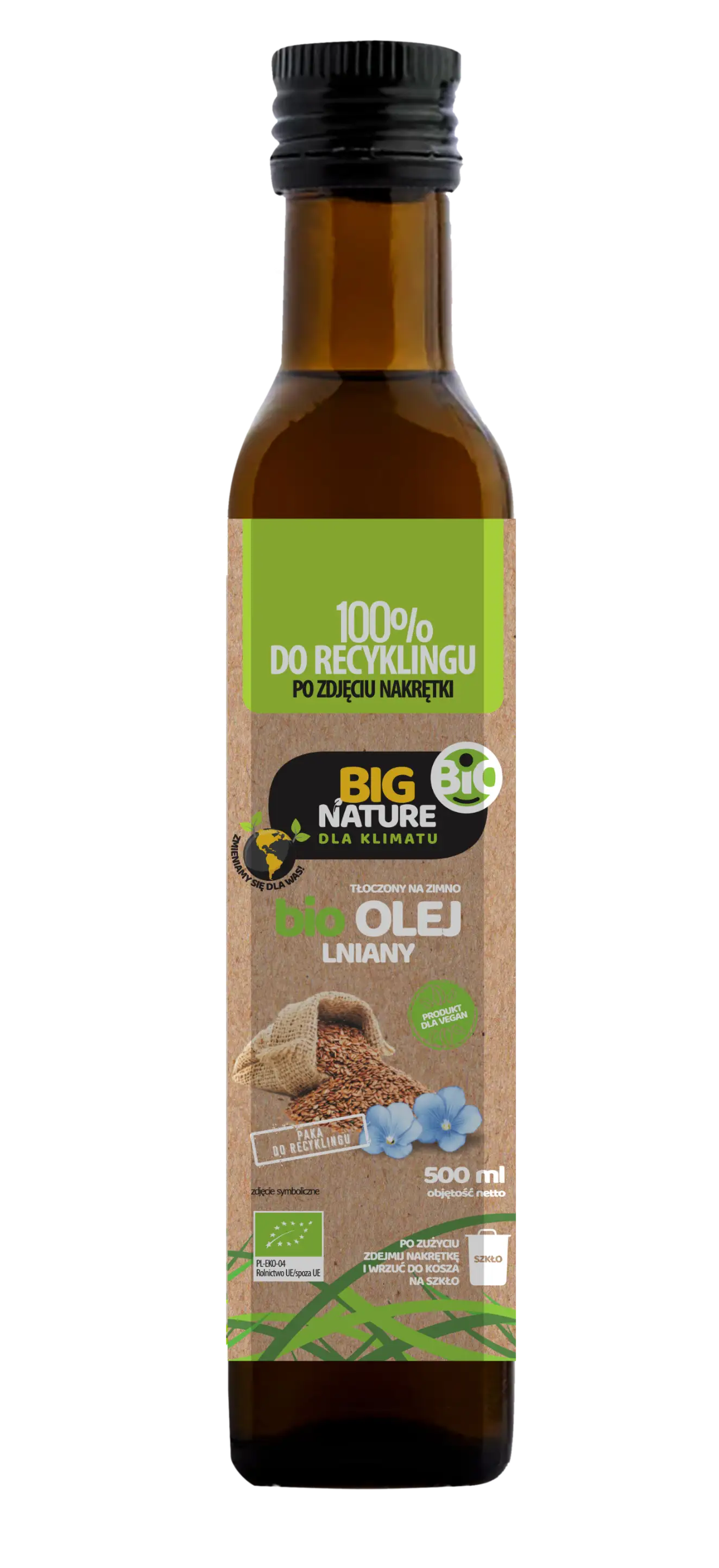Olej lniany tłoczony na zimno BIO 500ml - BIG NATURE