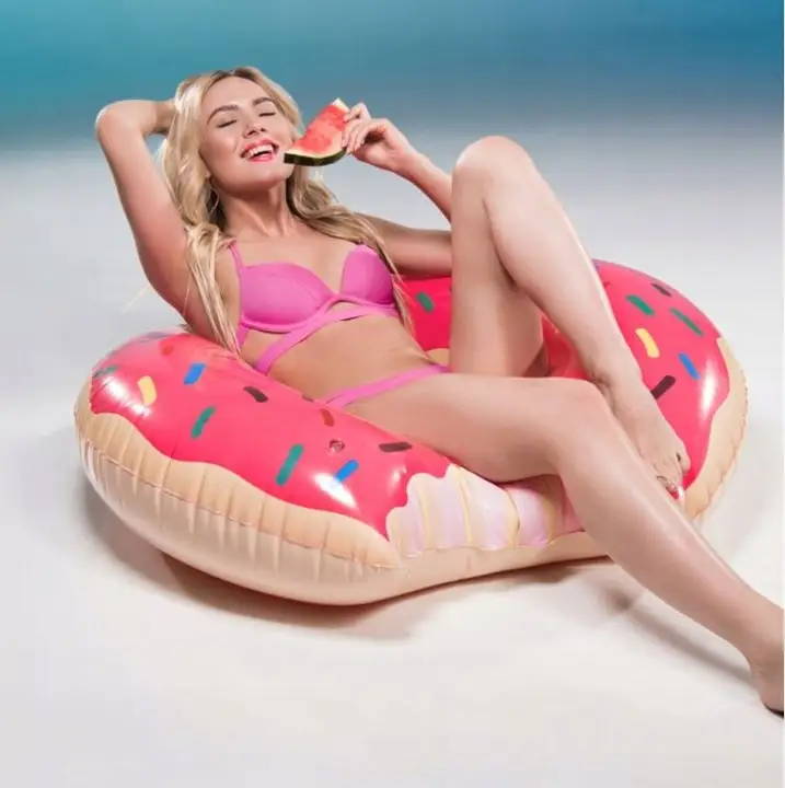 Duże koło dmuchane donut różowy 120cm materac do wody pływania na basen xxl — 5