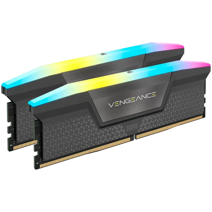 CORSAIR DDR5, 6000MT/s 16GB 2x8GB DIMM, Unbuffered, 36-44-44-96, Intel XMP & AMD EXPO, VENGEANCE RGB DDR5 Grey Heatspreader, RGB LED, 1.35V