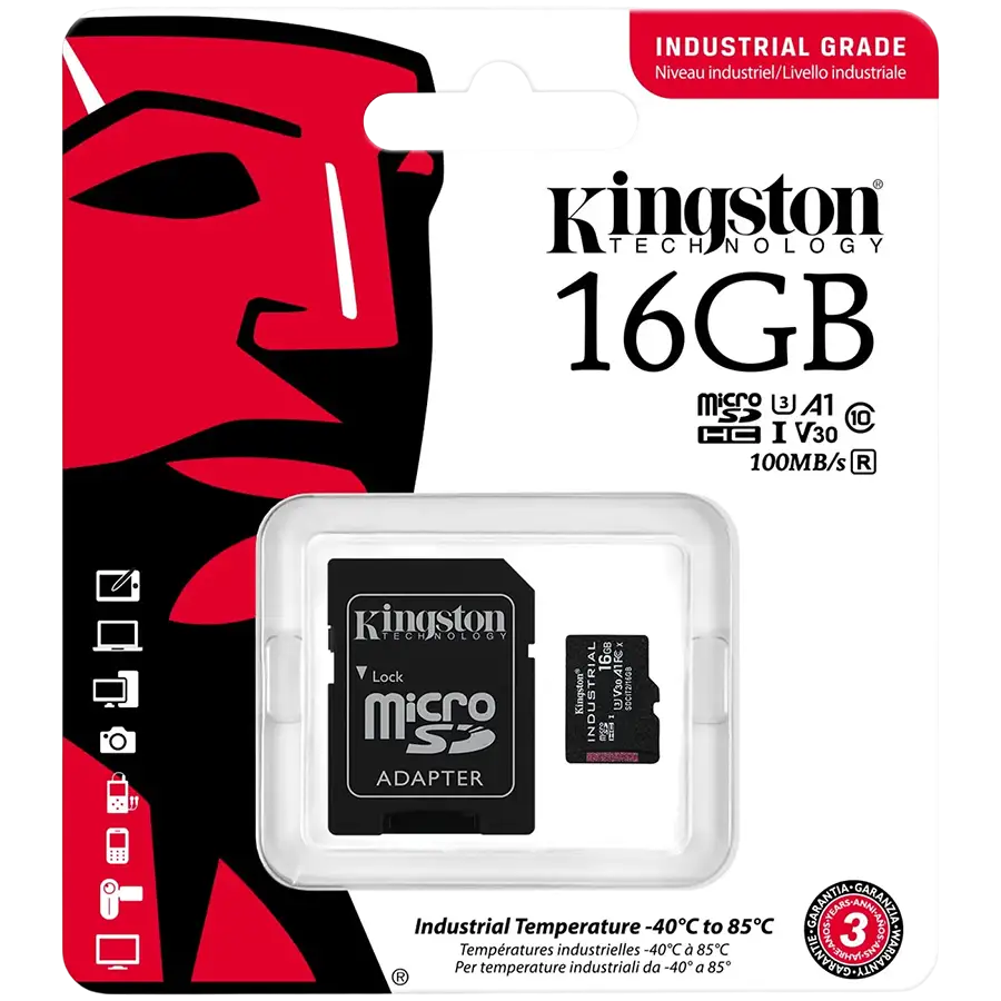 Kingston 16GB microSDHC Industrial C10 A1 pSLC Card + SD Adapter — 3