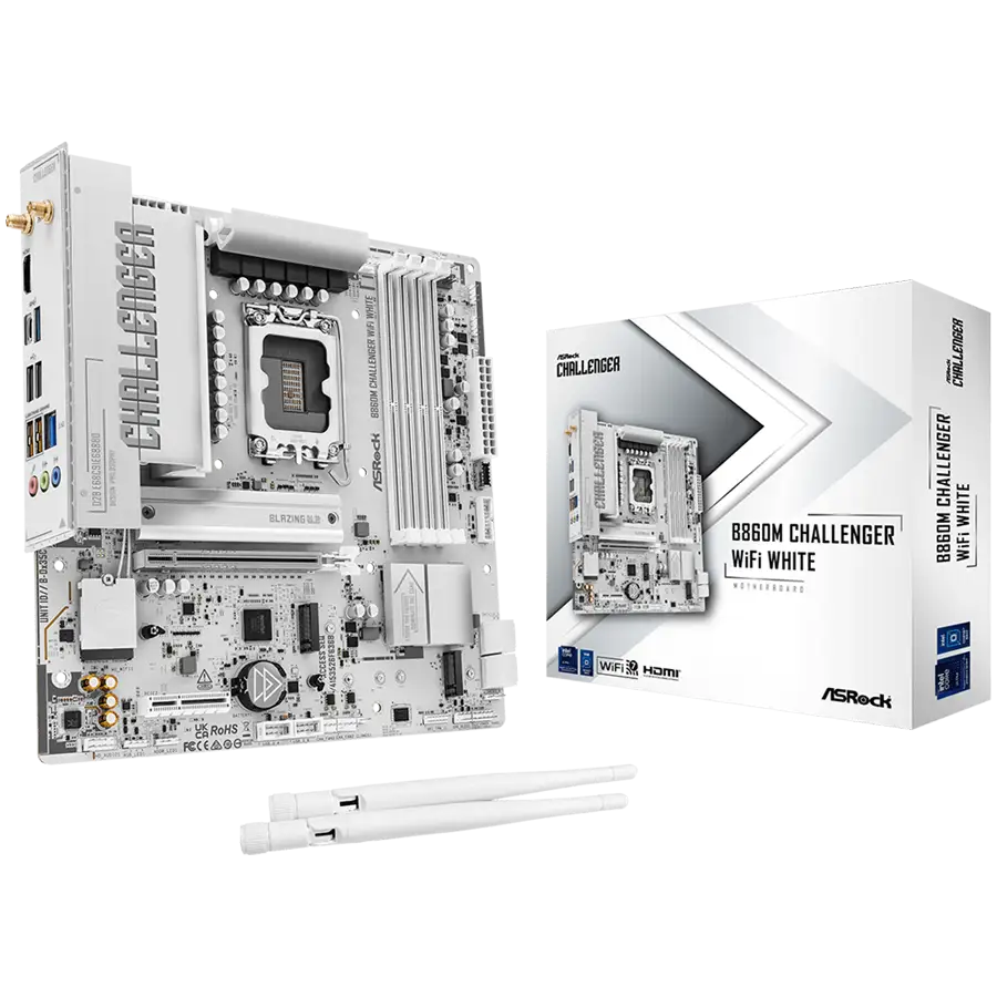 ASROCK B860M CHALLENGER WIFI WHITE mATX LGA1851 DDR5 — 3