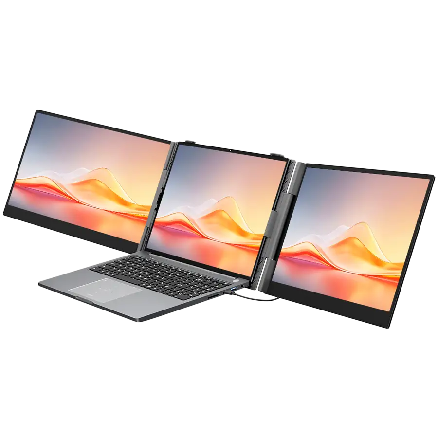 Portable monitor Blackview DCM6Pro Dual Screen 14inch 1920x1080 16:9 LCD 60Hz IPS 178 USB-C 3.1x2 Fullx1 Type-Cx1 PD3.0 FC 20V/5A 345x207x20.5mm Two screens can be lit up with just one cable connected to PC Grey Black — 3
