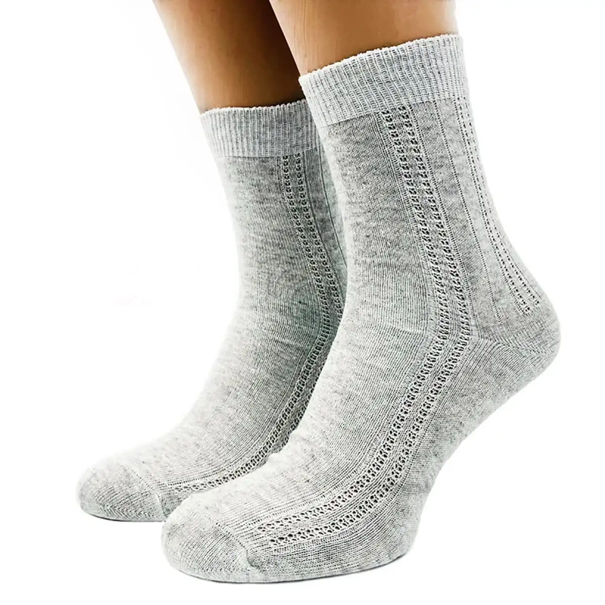 Dünne atmungsaktive Bio-Leinen-Socken für Damen, 3 Paar - Grau - Medium