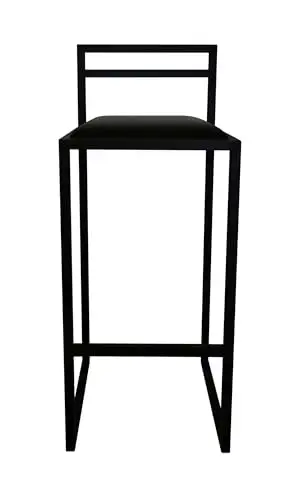 RoKo design hoker do kuchni z oparciem, Stołek barowy idealny do jadalni, industrialny LOFT (welur, czarny) — 2