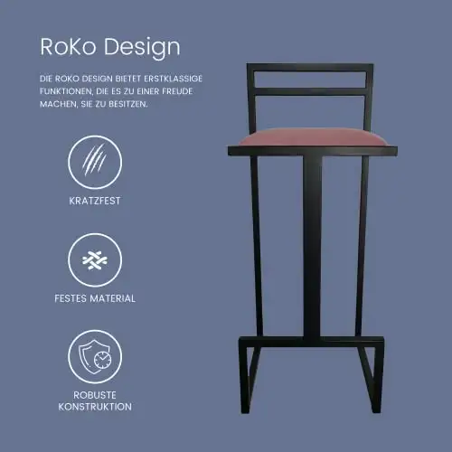 RoKo design Barhocker mit Lehne | Extra Hoch Metallkonstruktion für Esszimmer, Küche, Theke, Bar (Wildleder, Grau) — 8