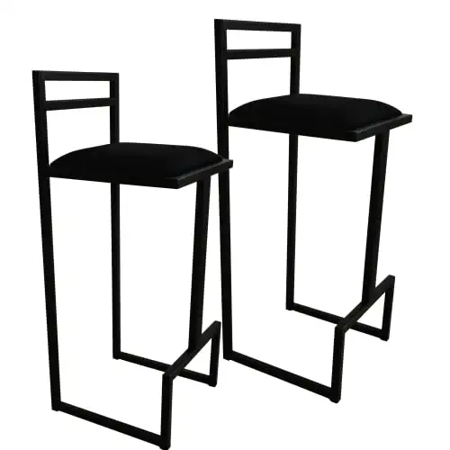 RoKo design Industrieller Barhocker Linus Serie 2-er Set | Barsessel mit Fußstütze und kratzfester Oberfläche | Barstühle Küche | 2 im Set (schwarz Wildleder) — 2