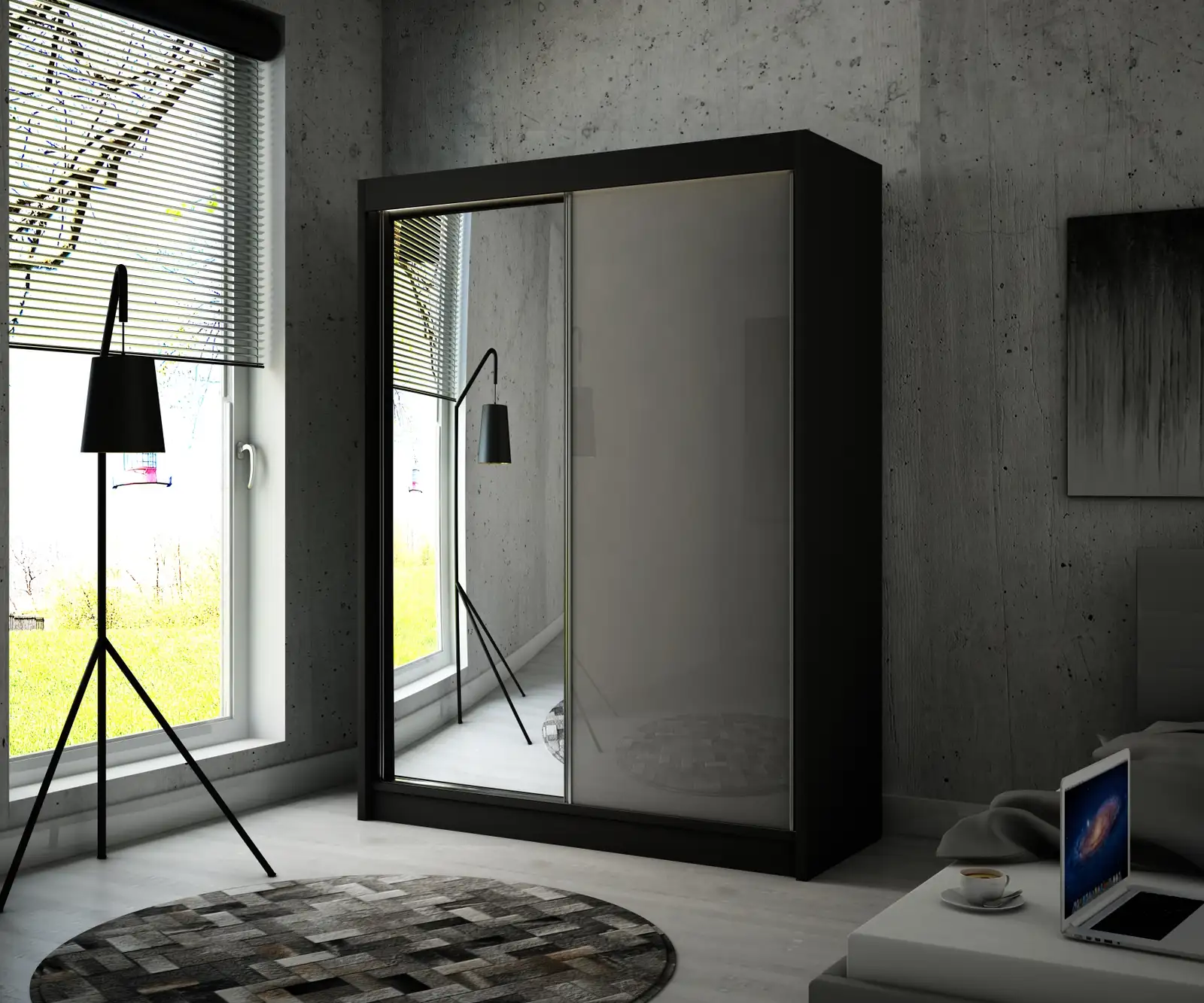 Szafa przesuwna Velis Czarny + lacobel szary 120 Arton