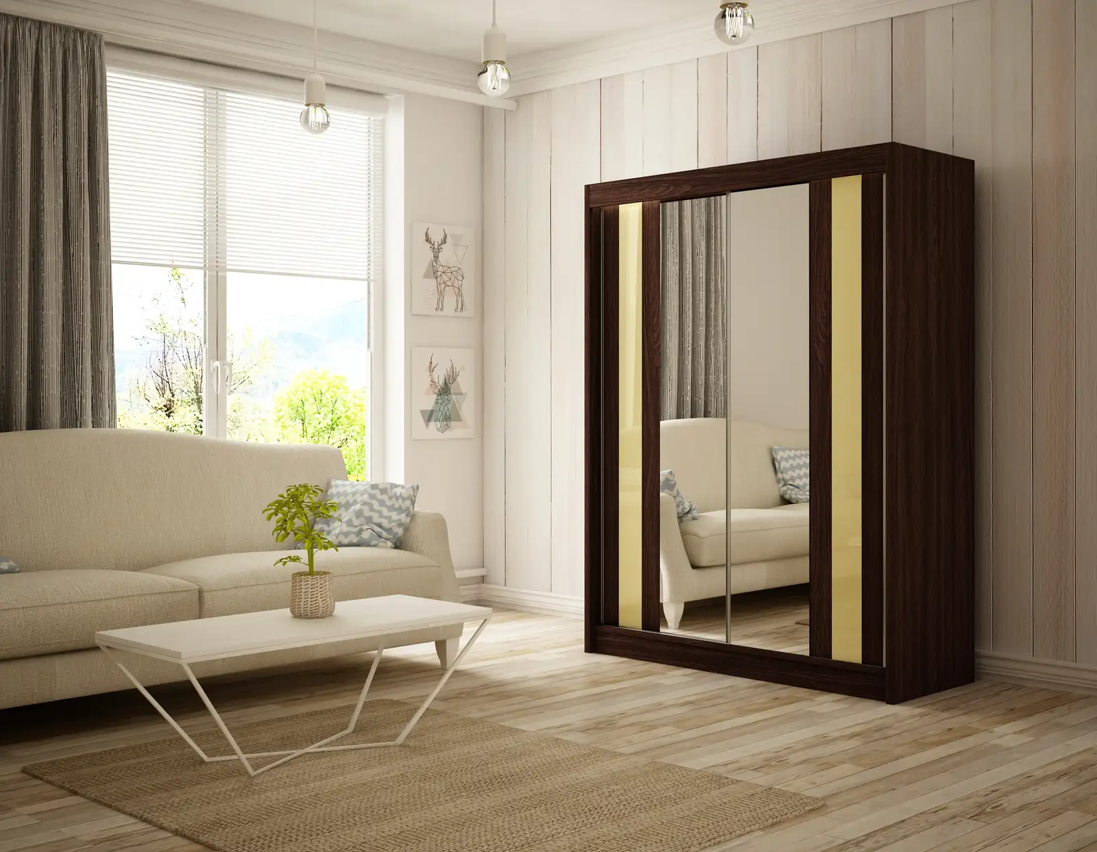 Szafa przesuwna Como Kasztan wenge + lacobel vanilla 150 Arton
