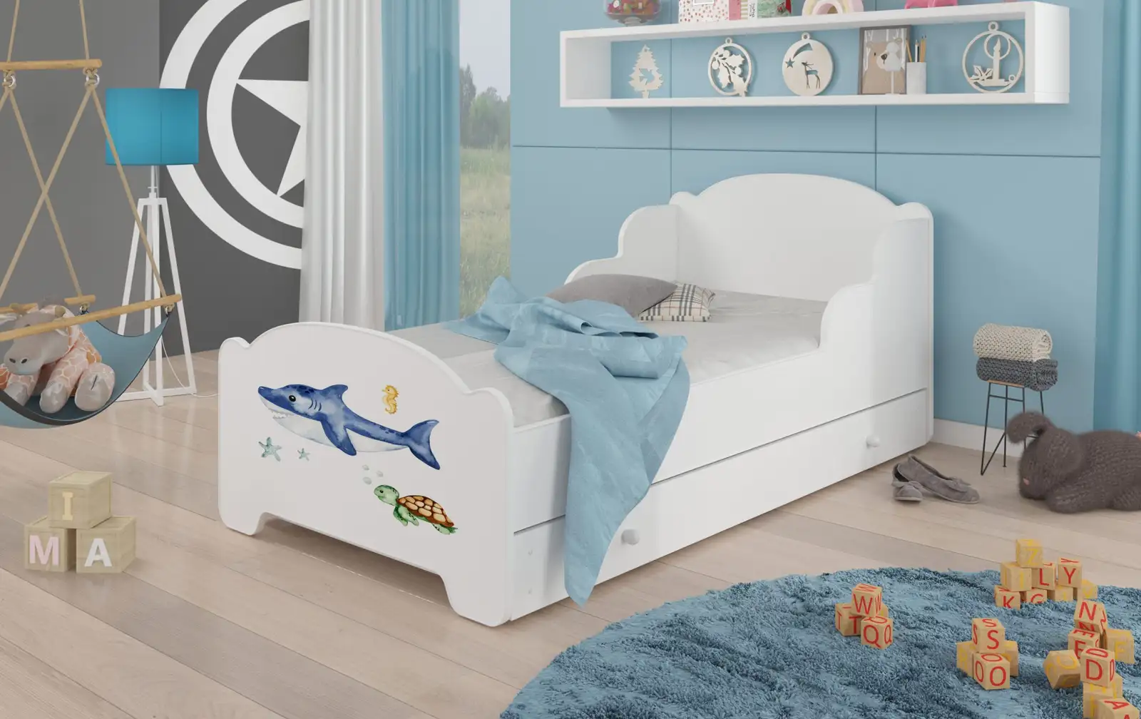 Łóżko z materacem i szufladą AMADIS SEA ANIMALS 160x80