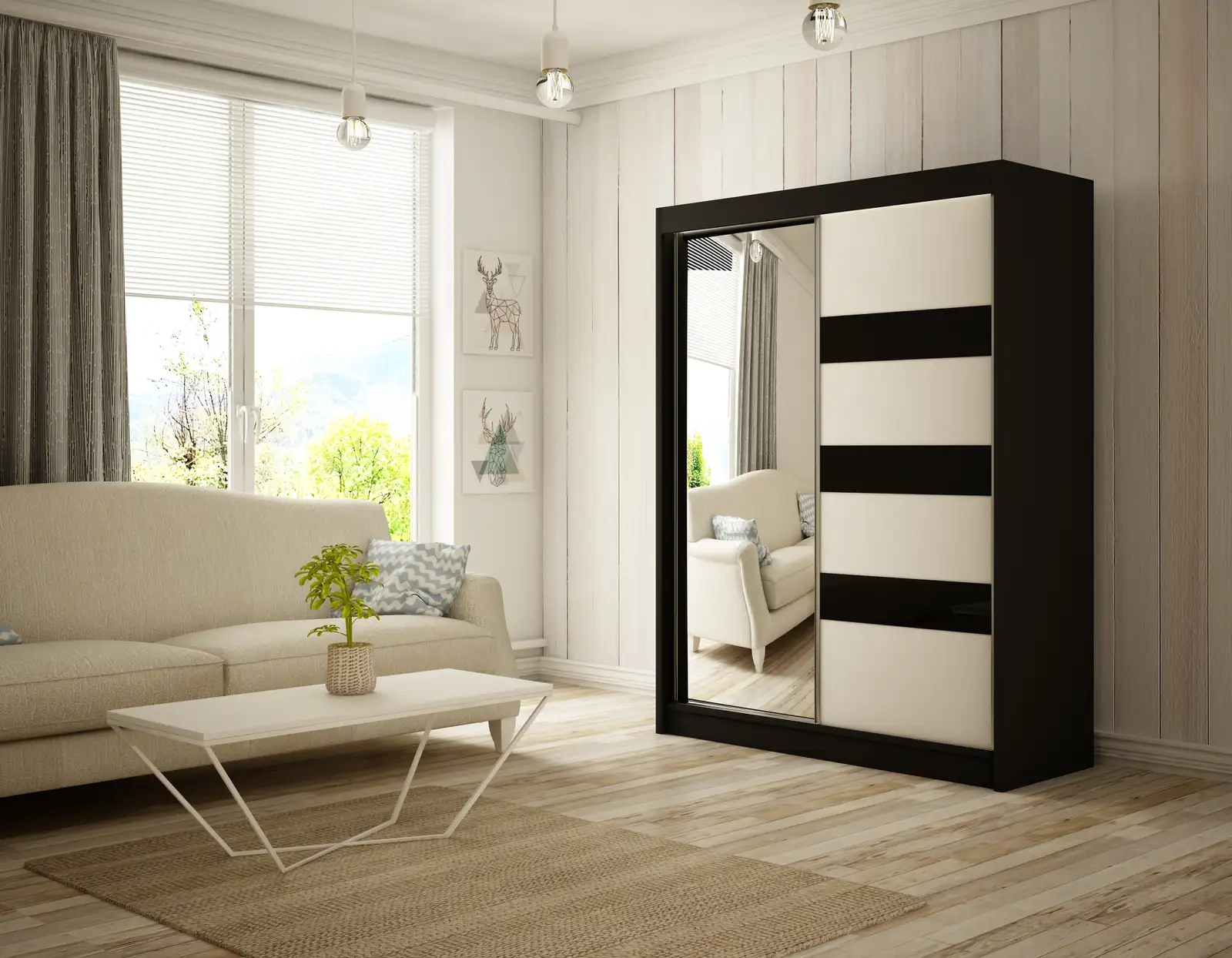 Szafa przesuwna Lotse Korpus czarny + front biały + lacobel czarny 120 Arton