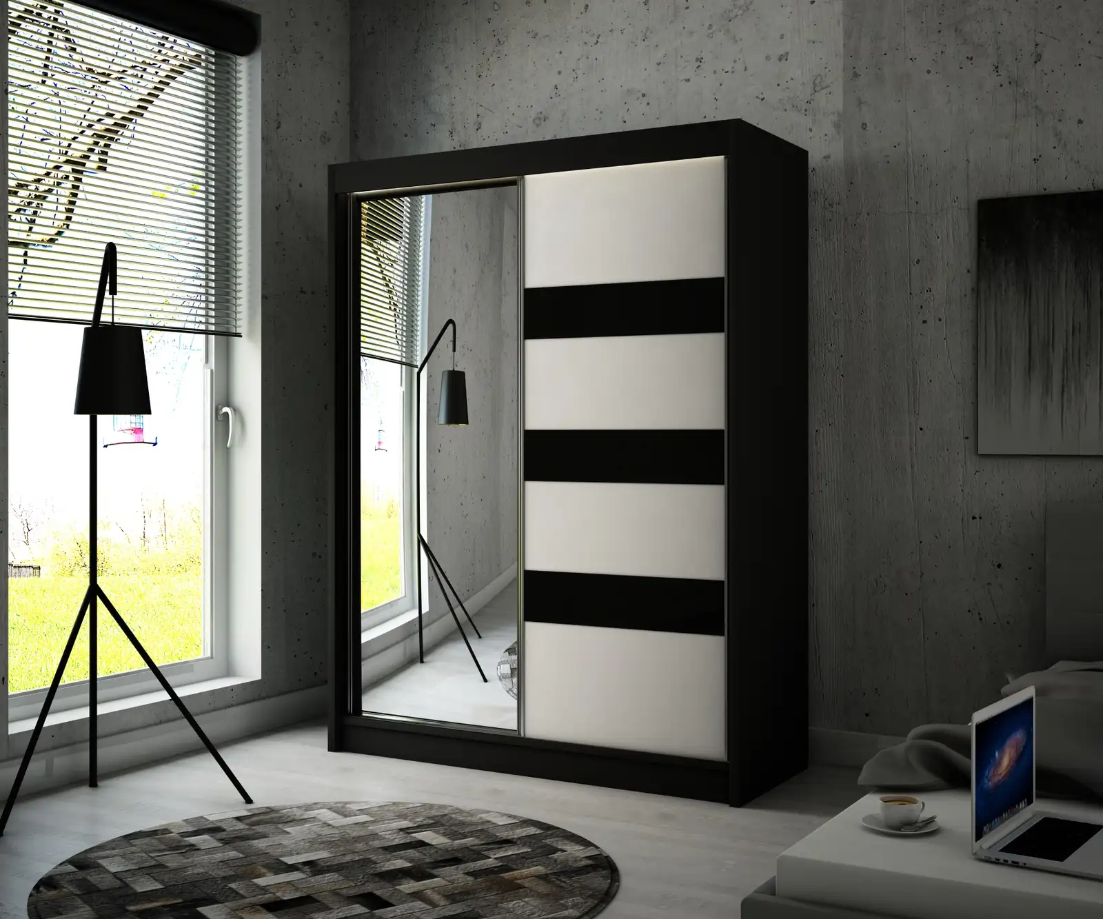 Szafa przesuwna Lotse Korpus czarny + front biały + lacobel czarny 120 Arton — 2