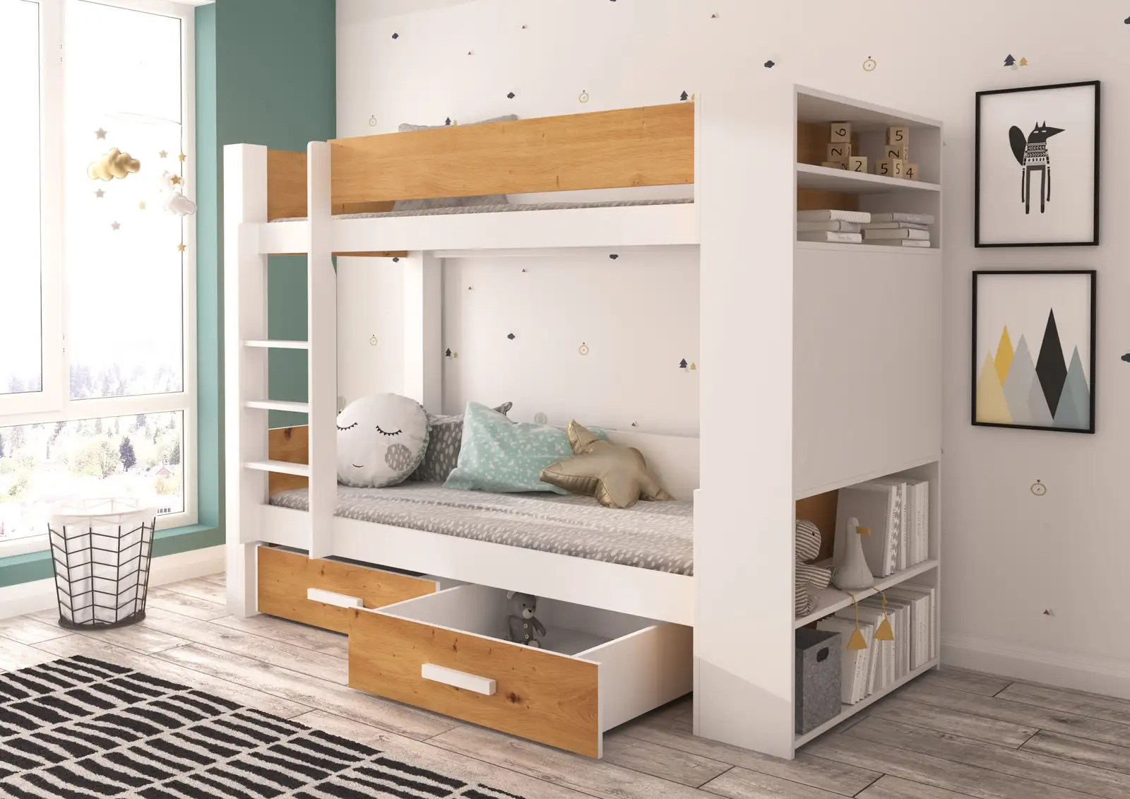 Łóżko piętrowe dwuosobowe z materacami GARET 180x80