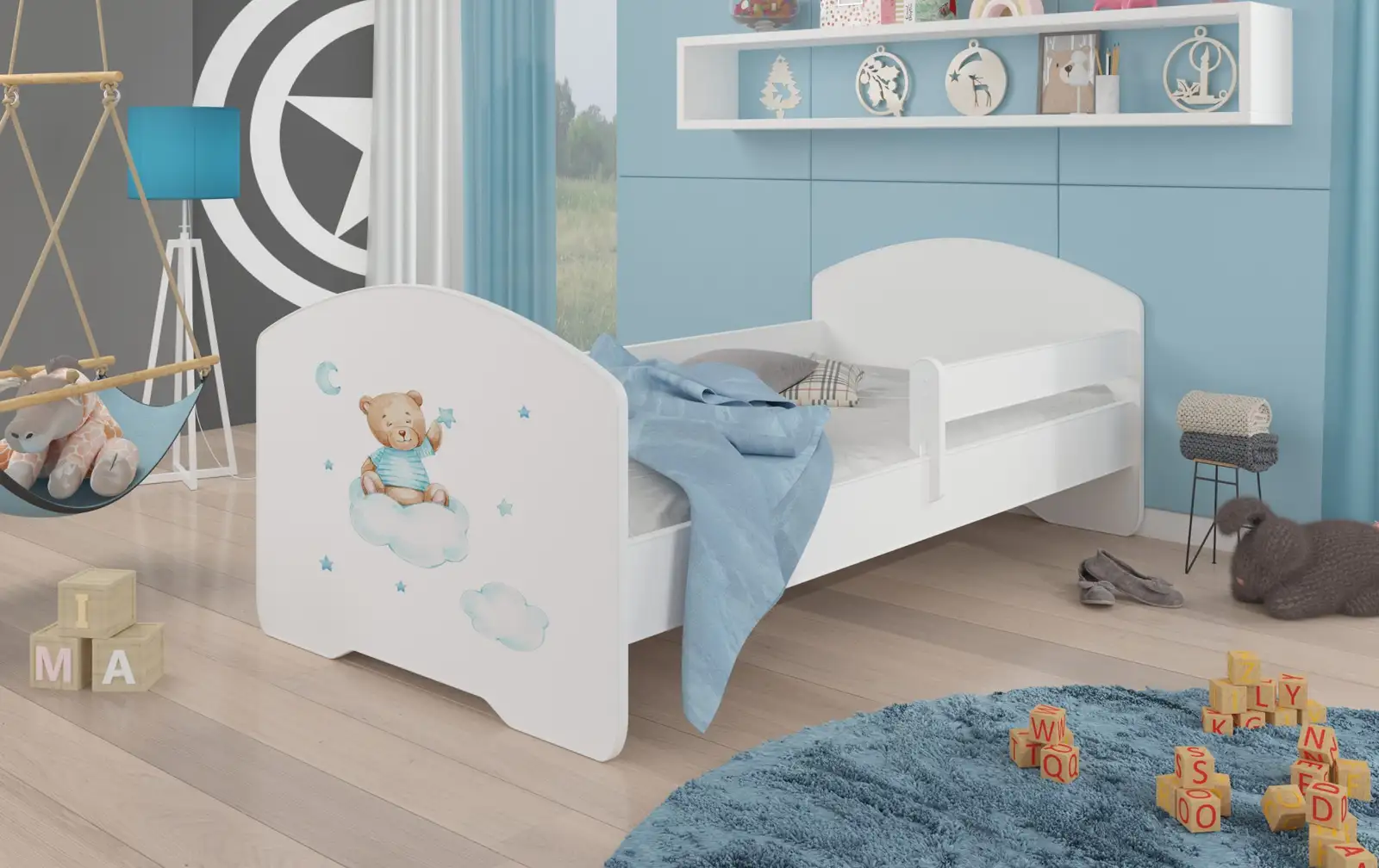 Łóżko z materacem i barierką PEPE TEDDY BEAR AND CLOUD 160x80
