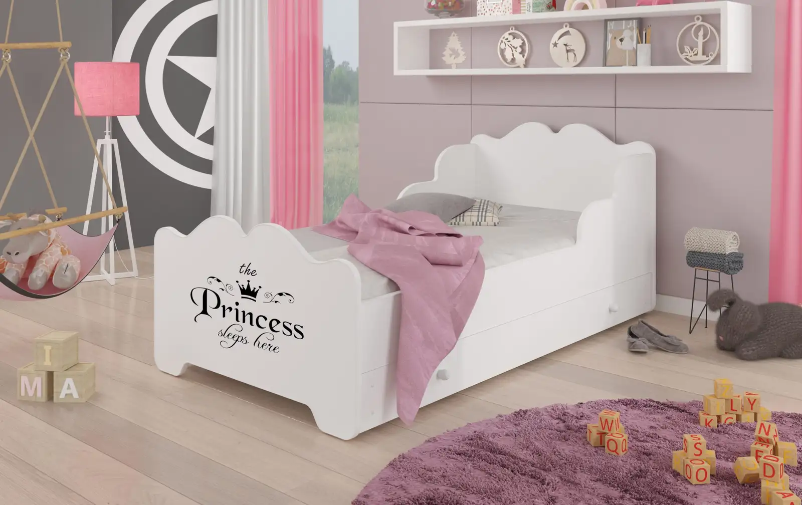 Łóżko z materacem i szufladą XIMENA PRINCESS BLACK 140x70