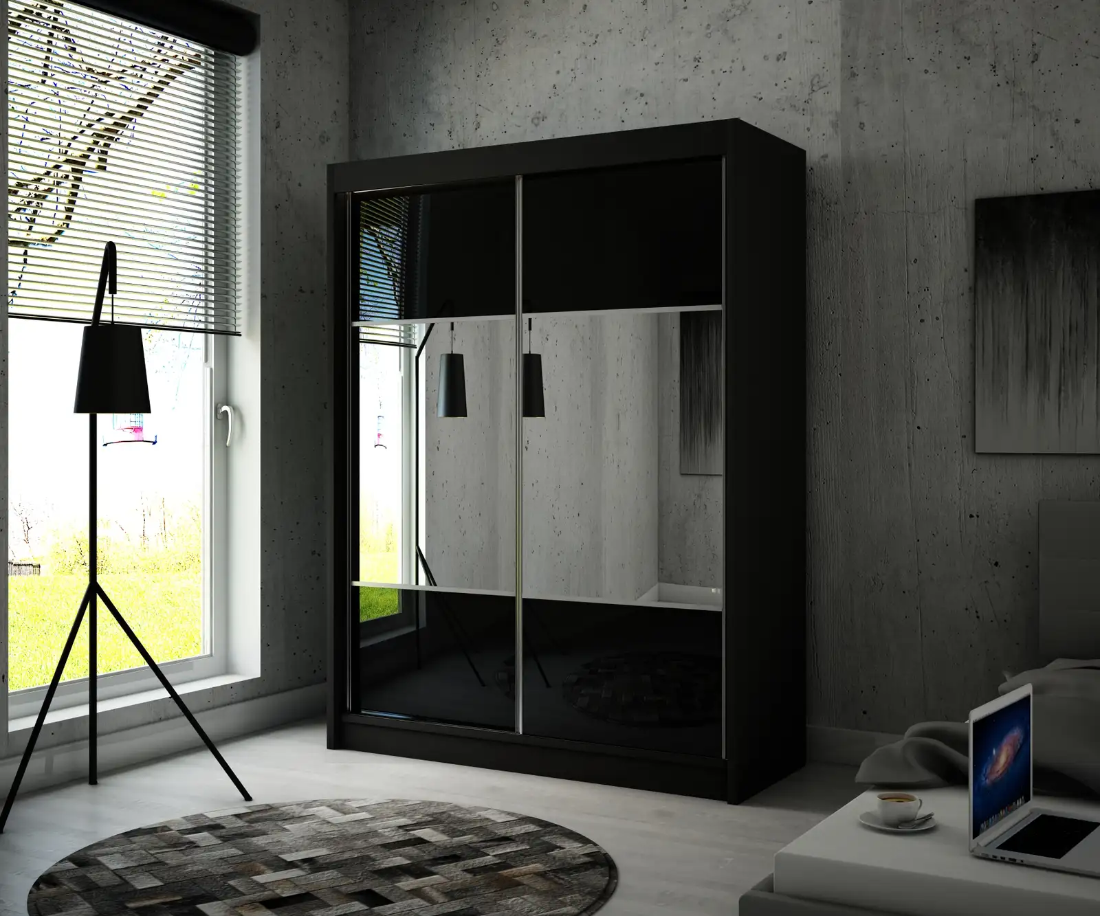 Szafa przesuwna Rico Czarna + lacobel czarny 200 Arton — 2