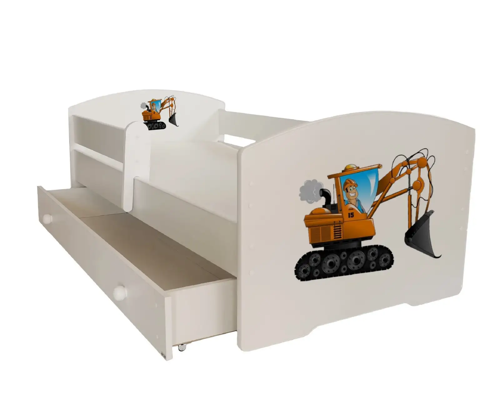 Łóżko z materacem, barierką i szufladą PEPE DIGGER 140x70 — 2