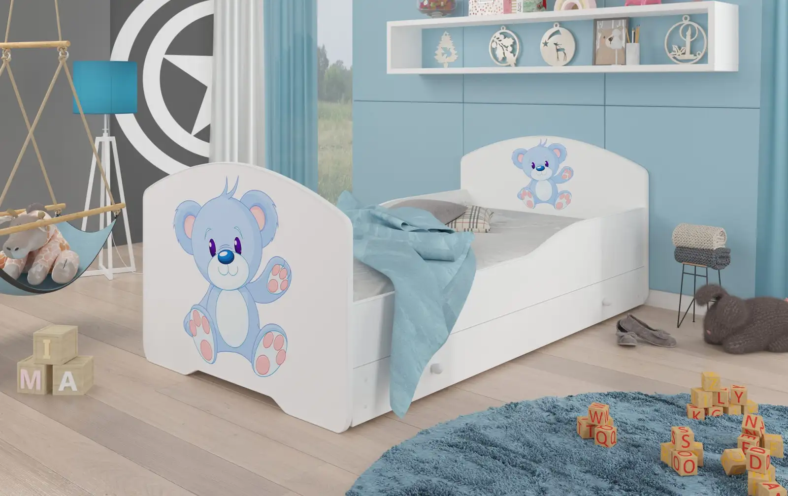 Łóżko z materacem i szufladą PEPE BLUE BEAR 160x80