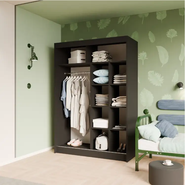 Szafa przesuwna z frontem ryflowanym ryfle + lustro czarna 150 Arton — 4