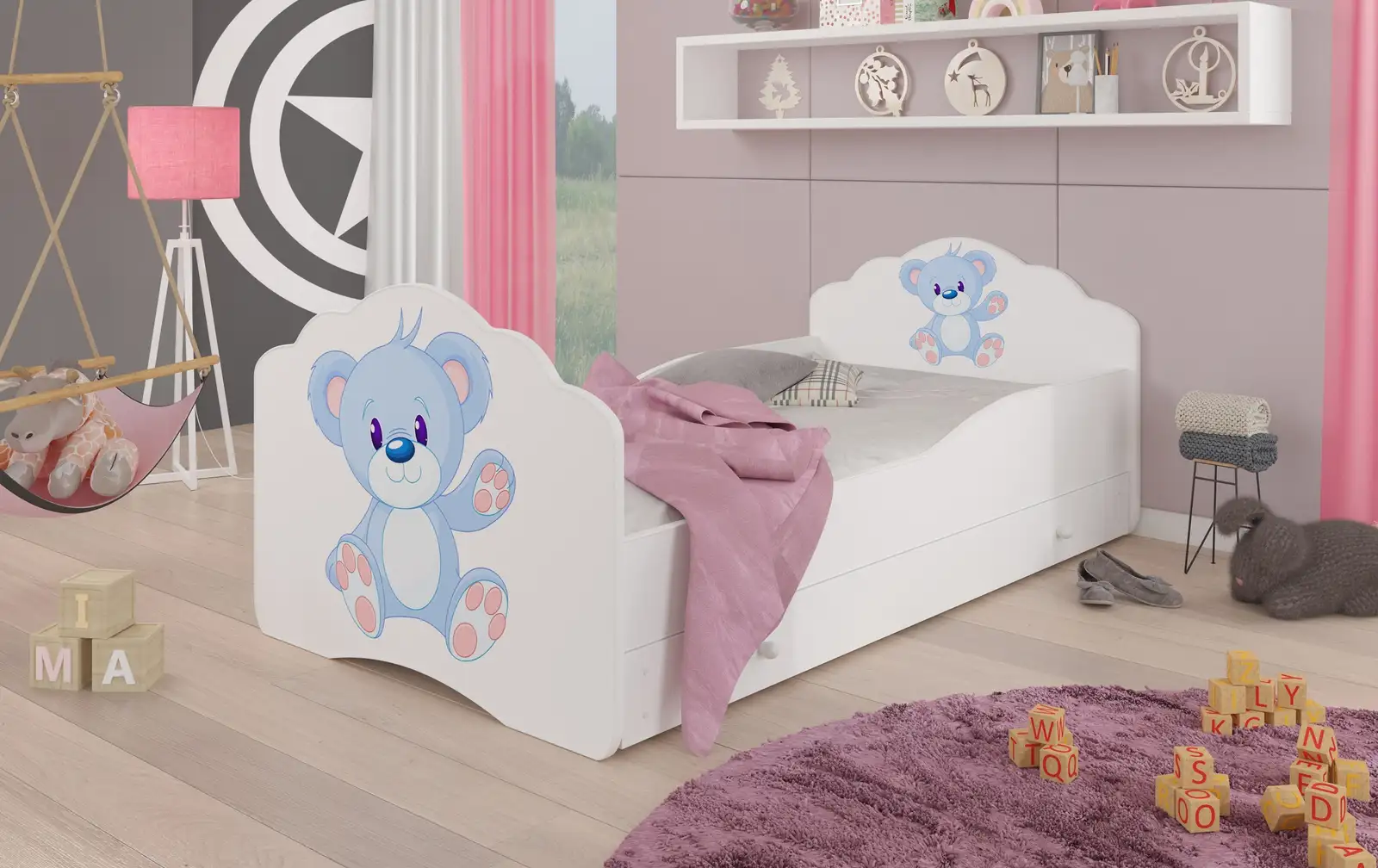 Łóżko z materacem i szufladą CASIMO BLUE BEAR 160x80