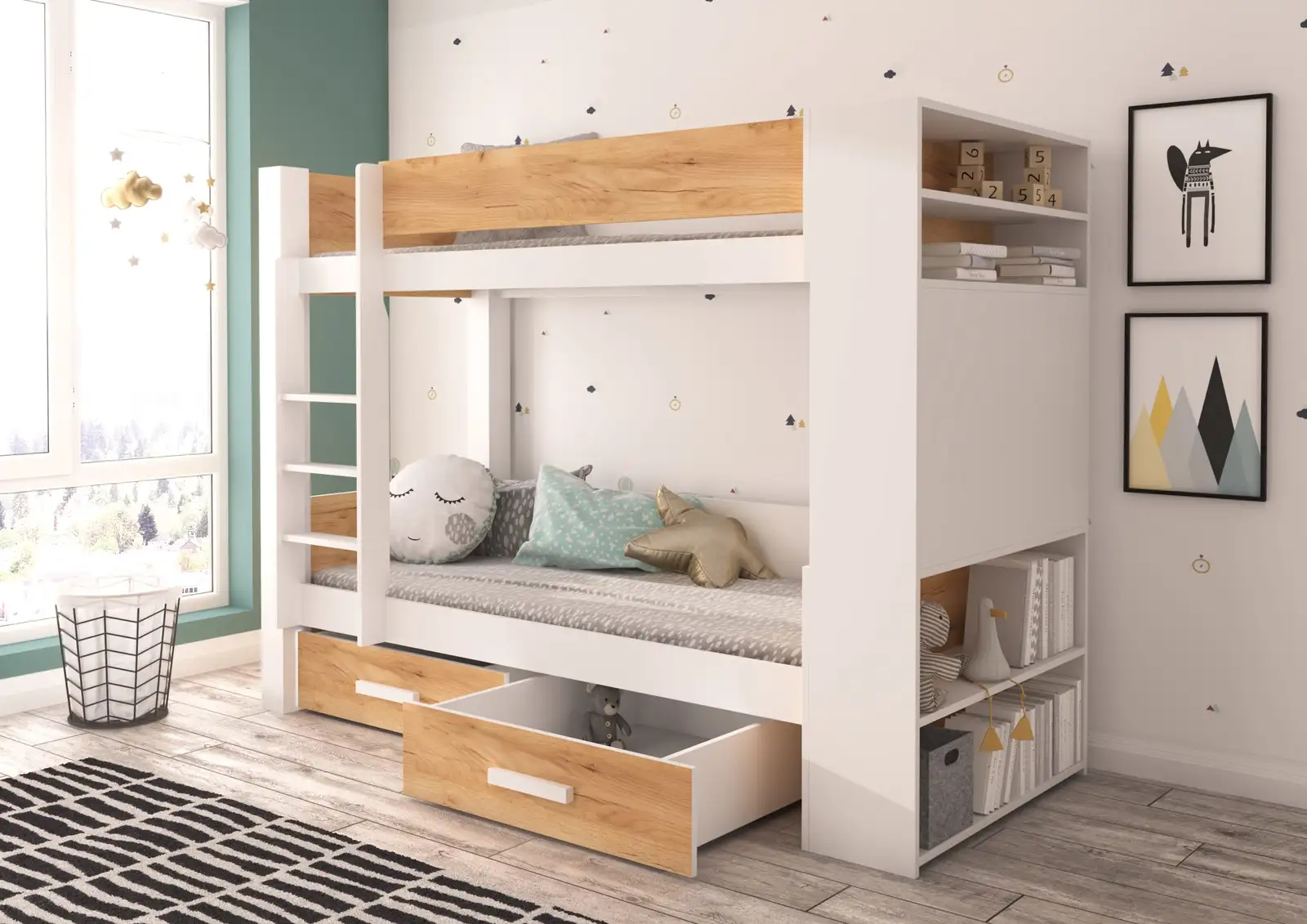 Łóżko piętrowe dwuosobowe z materacami GARET 180x80
