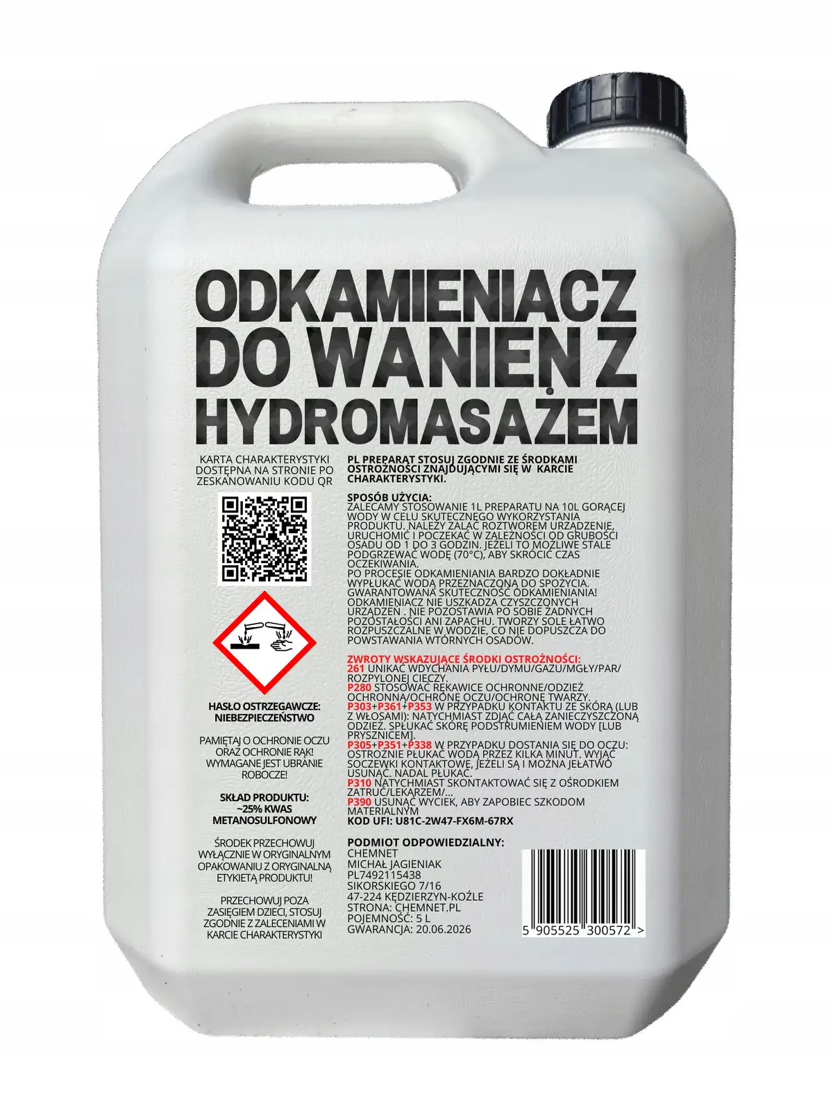 Odkamieniacz do wanny z hydromasażem 5l