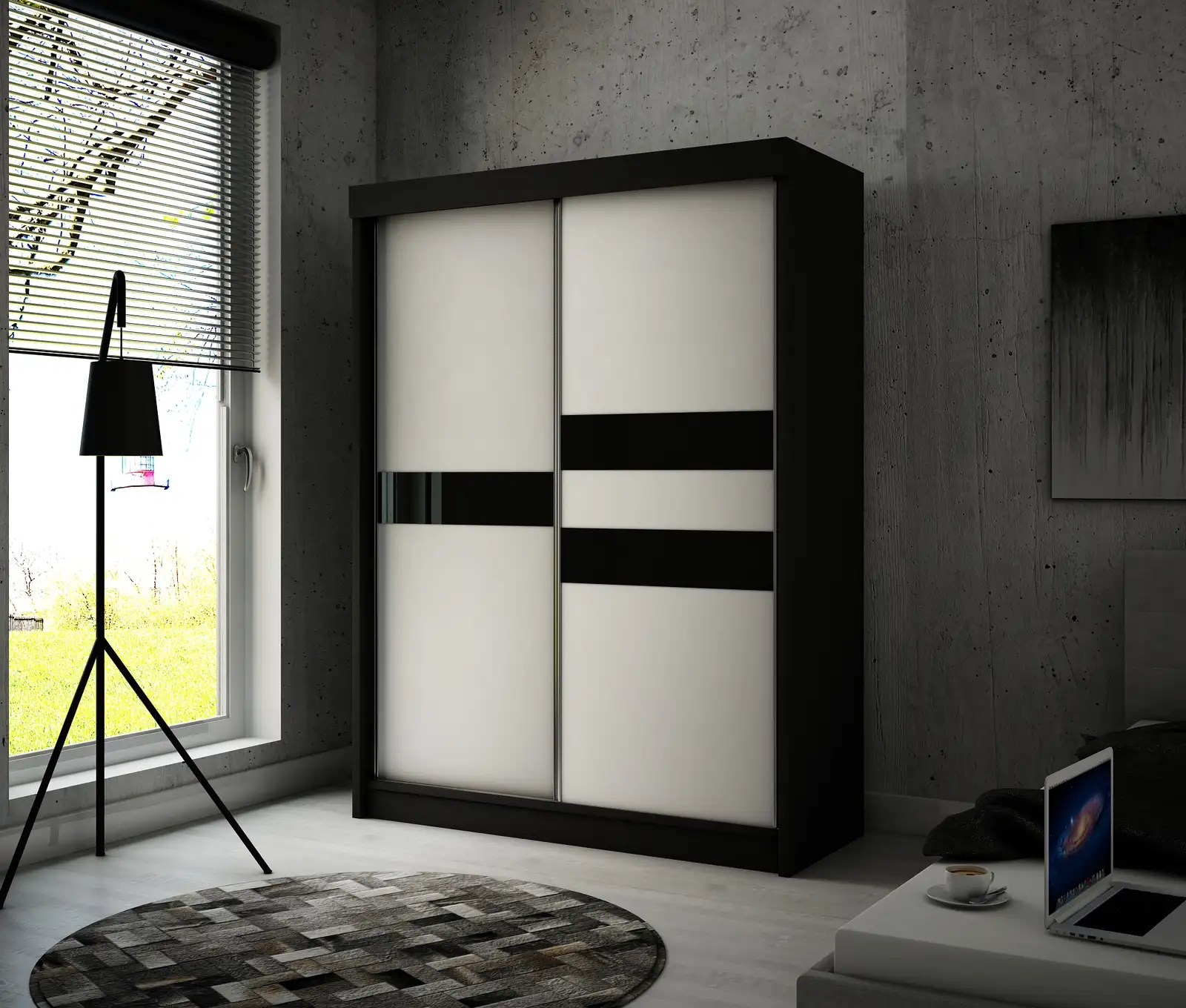 Szafa przesuwna Arrow czarny + front biały + lacobel czarny 120 Arton — 2