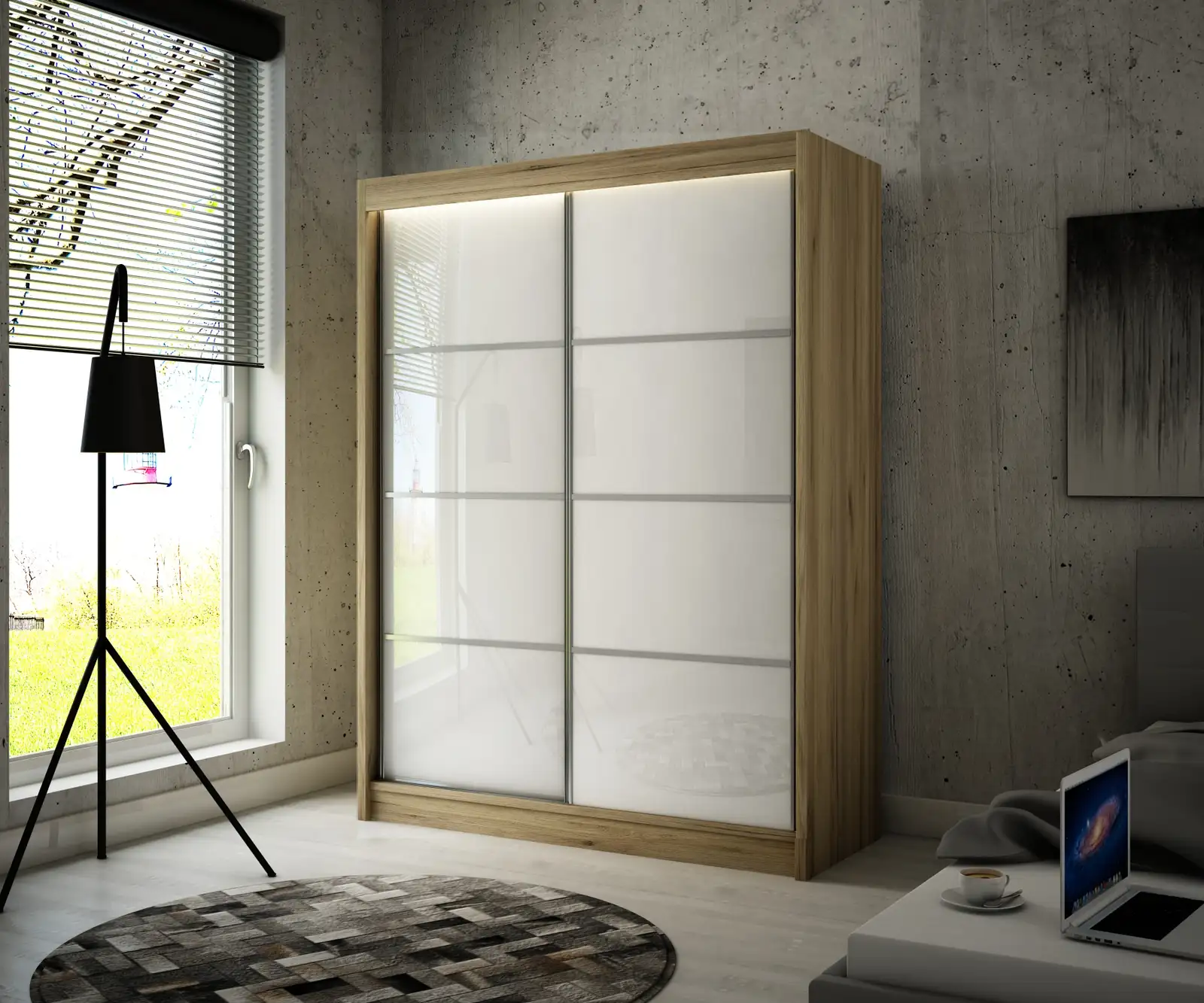Szafa przesuwna Peak III Dąb Craft złoty K003 + lacobel biały 150 Arton