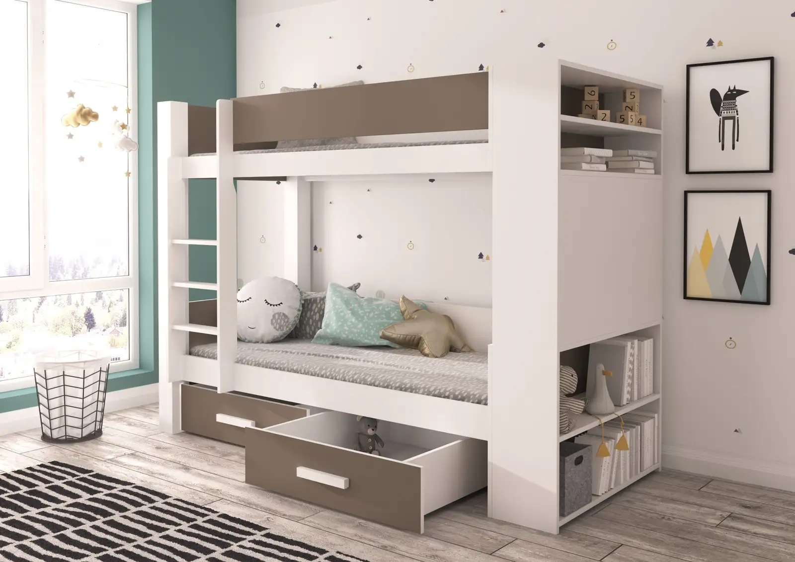 Łóżko piętrowe dwuosobowe z materacami GARET 180x80