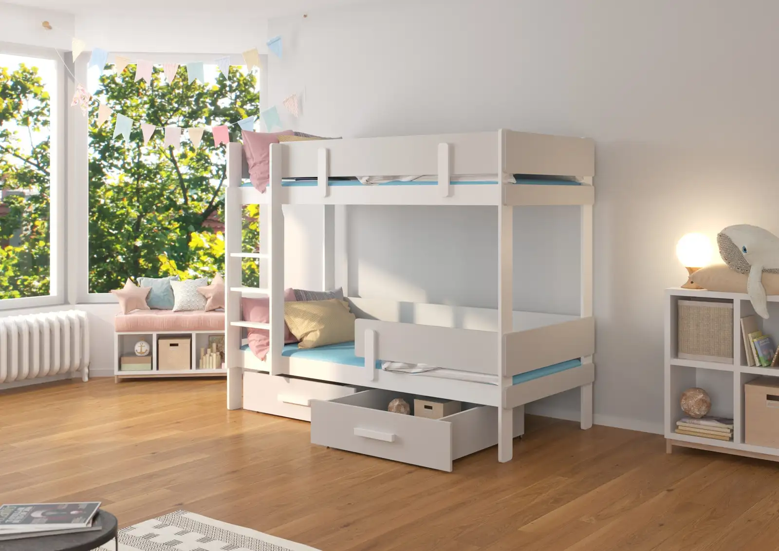 Łóżko piętrowe dwuosobowe z materacami ETIONA 180x80