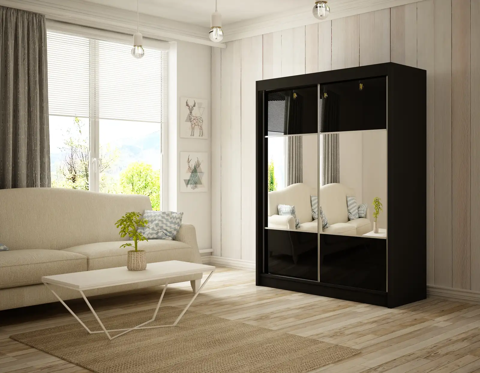 Szafa przesuwna Rico czarna + lacobel czarny 120 Arton