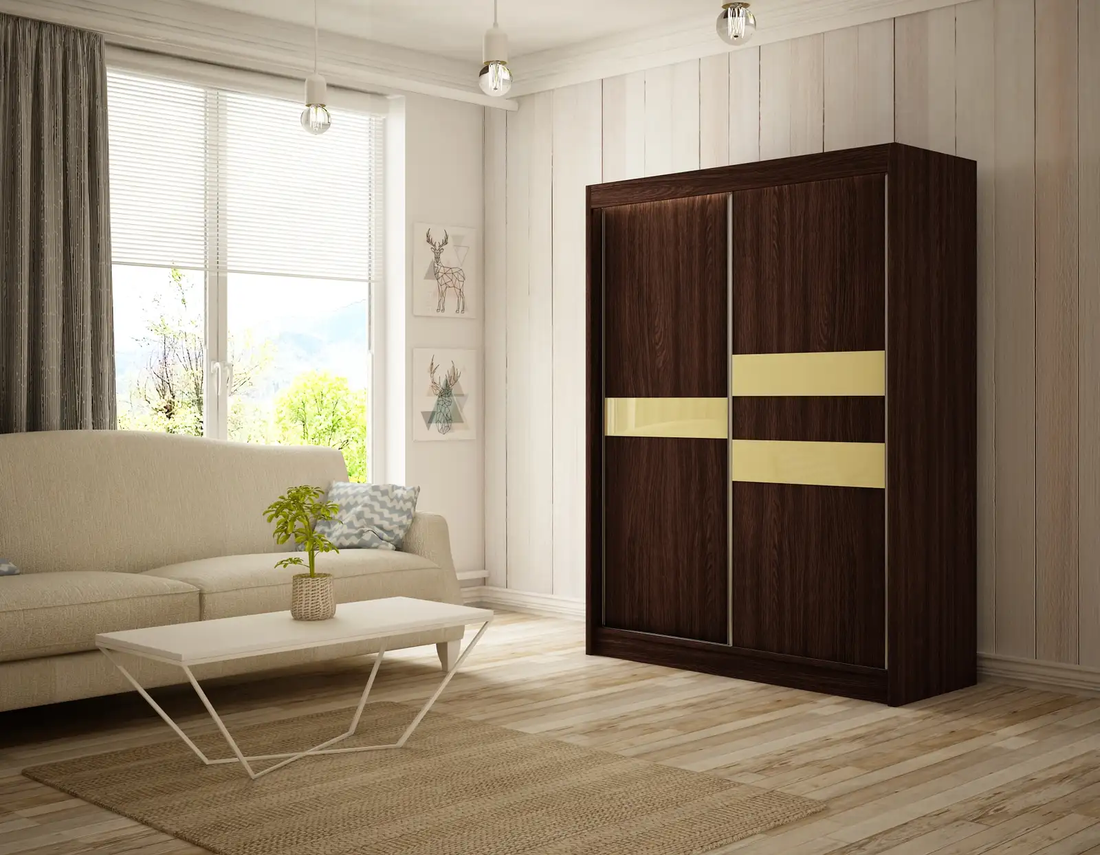 Szafa przesuwna Arrow Kasztan Wenge + lacobel Wanilla 120 Arton