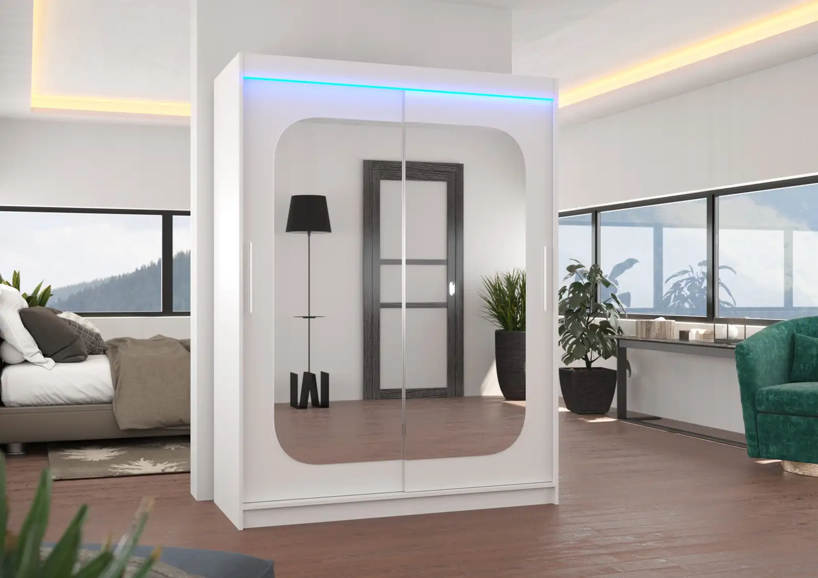 Szafa przesuwna z lustrem i oświetleniem LED CLEVER 150