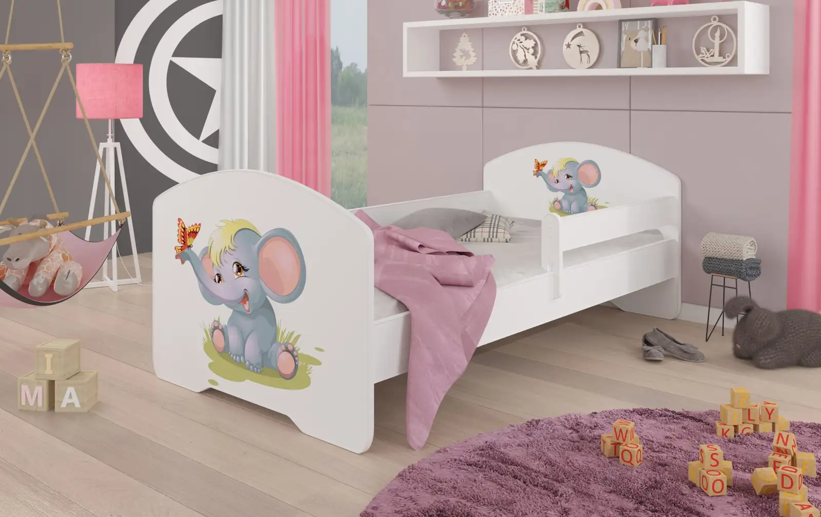 Łóżko z materacem i barierką PEPE ELEPHANT 160x80