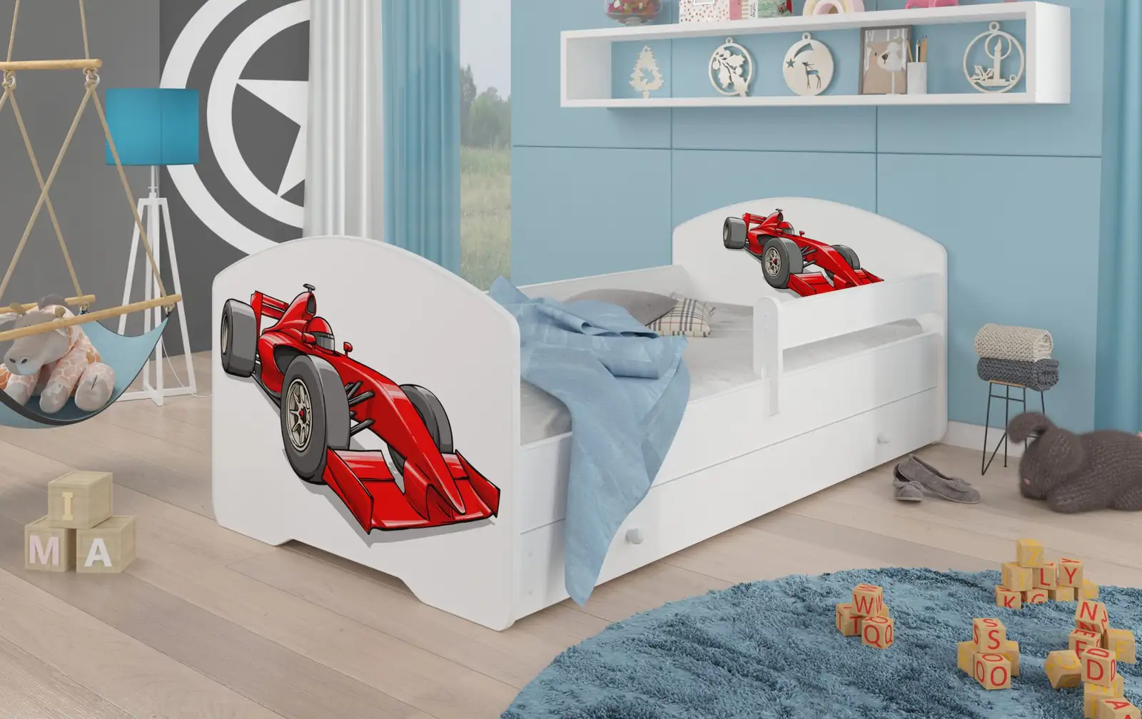 Łóżko z materacem, barierką i szufladą PEPE FORMULA 160x80