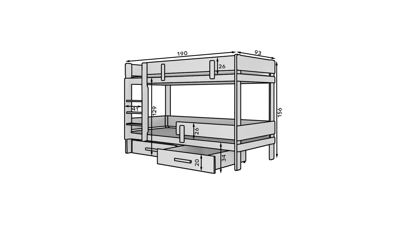 Łóżko piętrowe dwuosobowe z materacami ETIONA 180x80 — 5