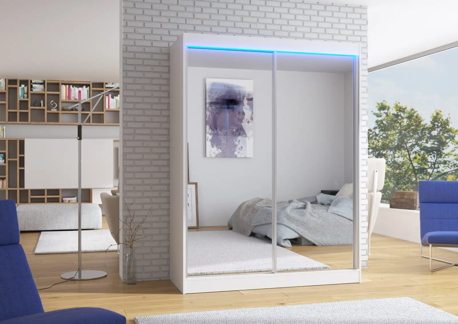 Szafa przesuwna z lustrem i oświetleniem LED FLOREST 150