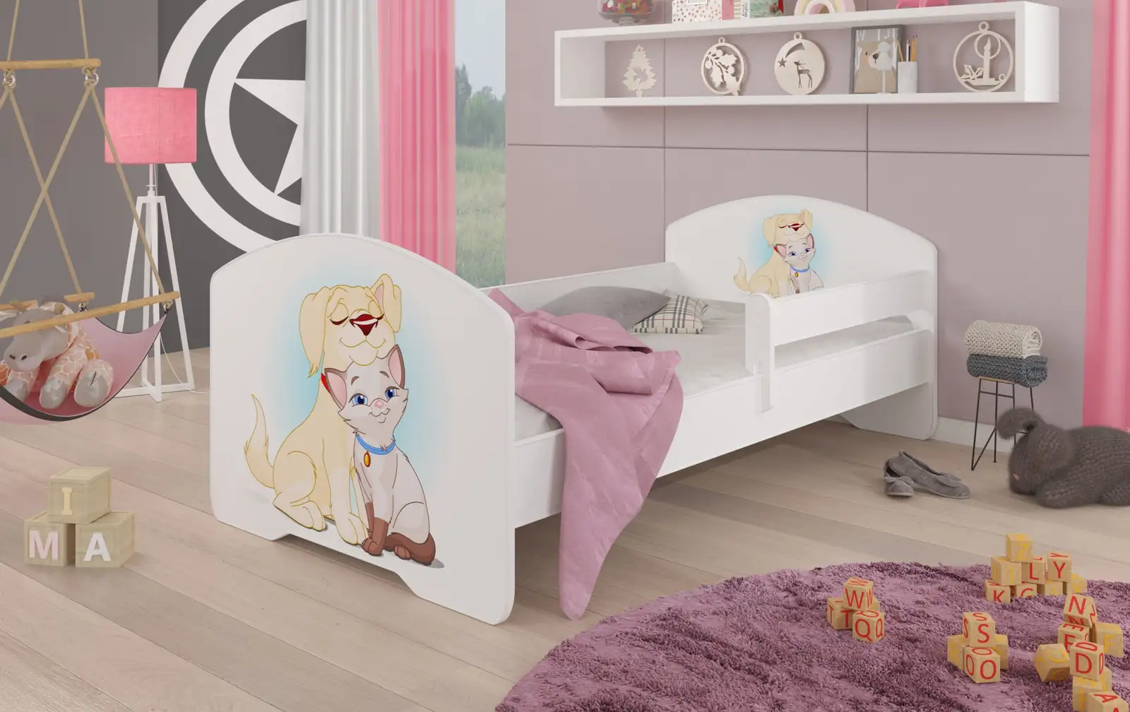 Łóżko z materacem i barierką PEPE DOG AND CAT 160x80