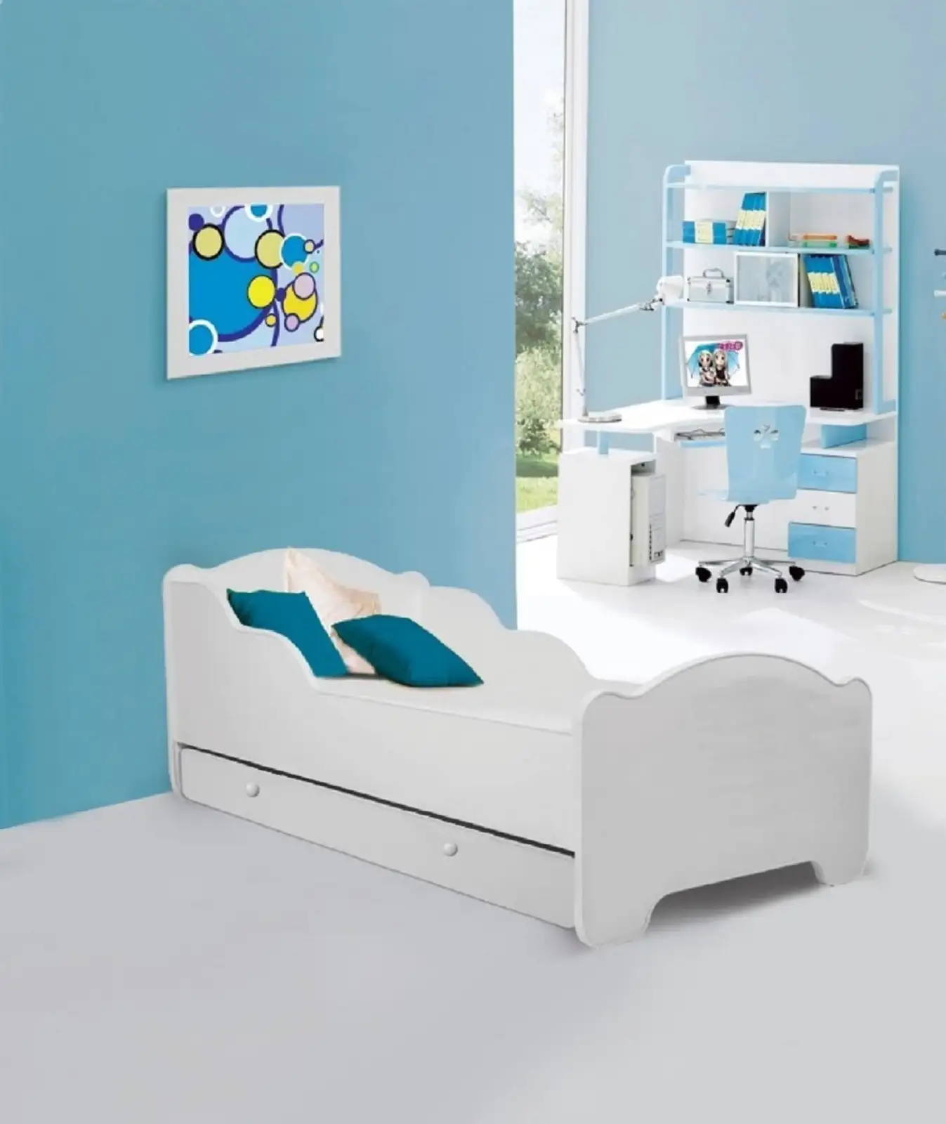 Łóżko z materacem i szufladą AMADIS WHITE 160x80