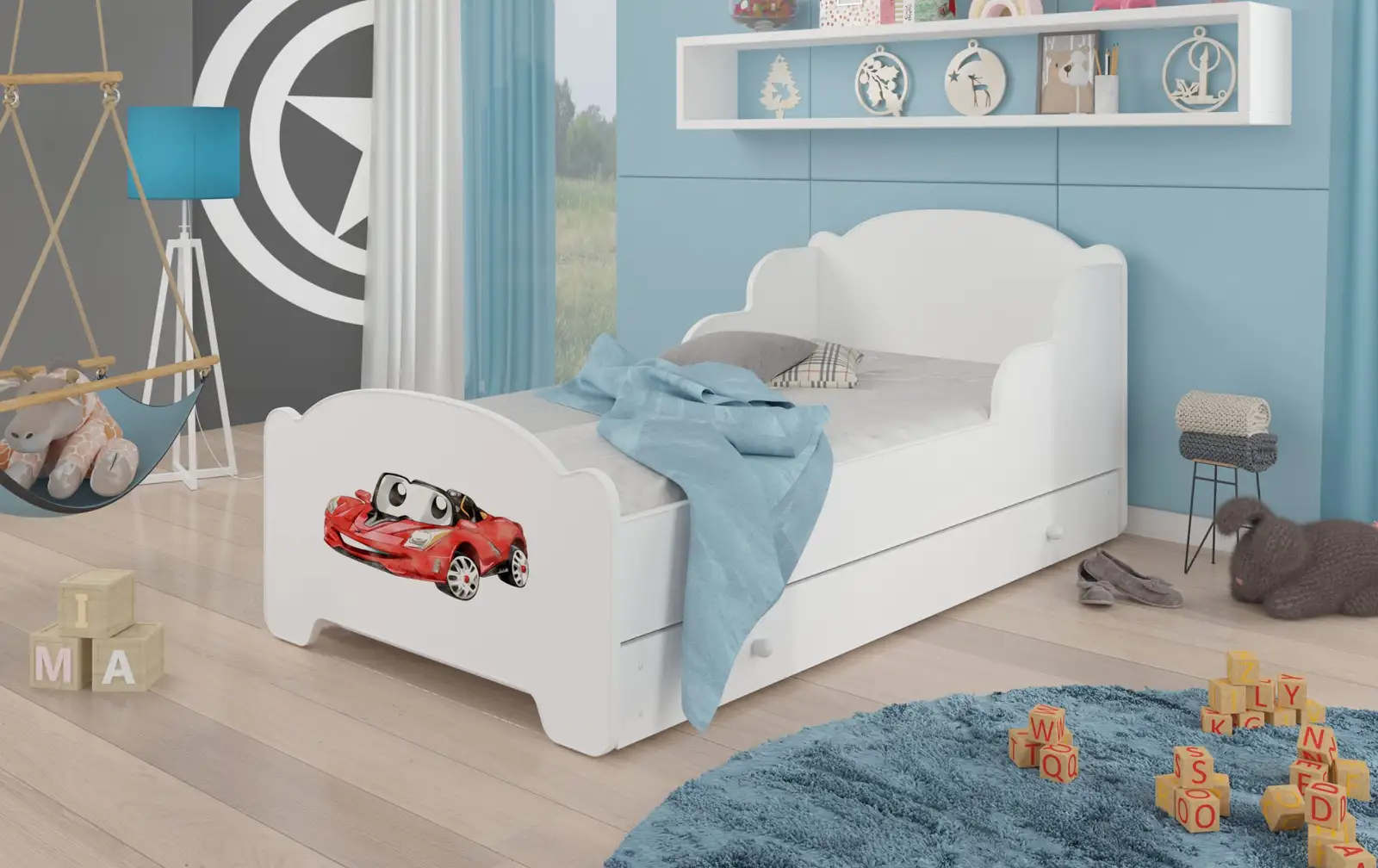 Łóżko z materacem i szufladą AMADIS RED CAR 160x80