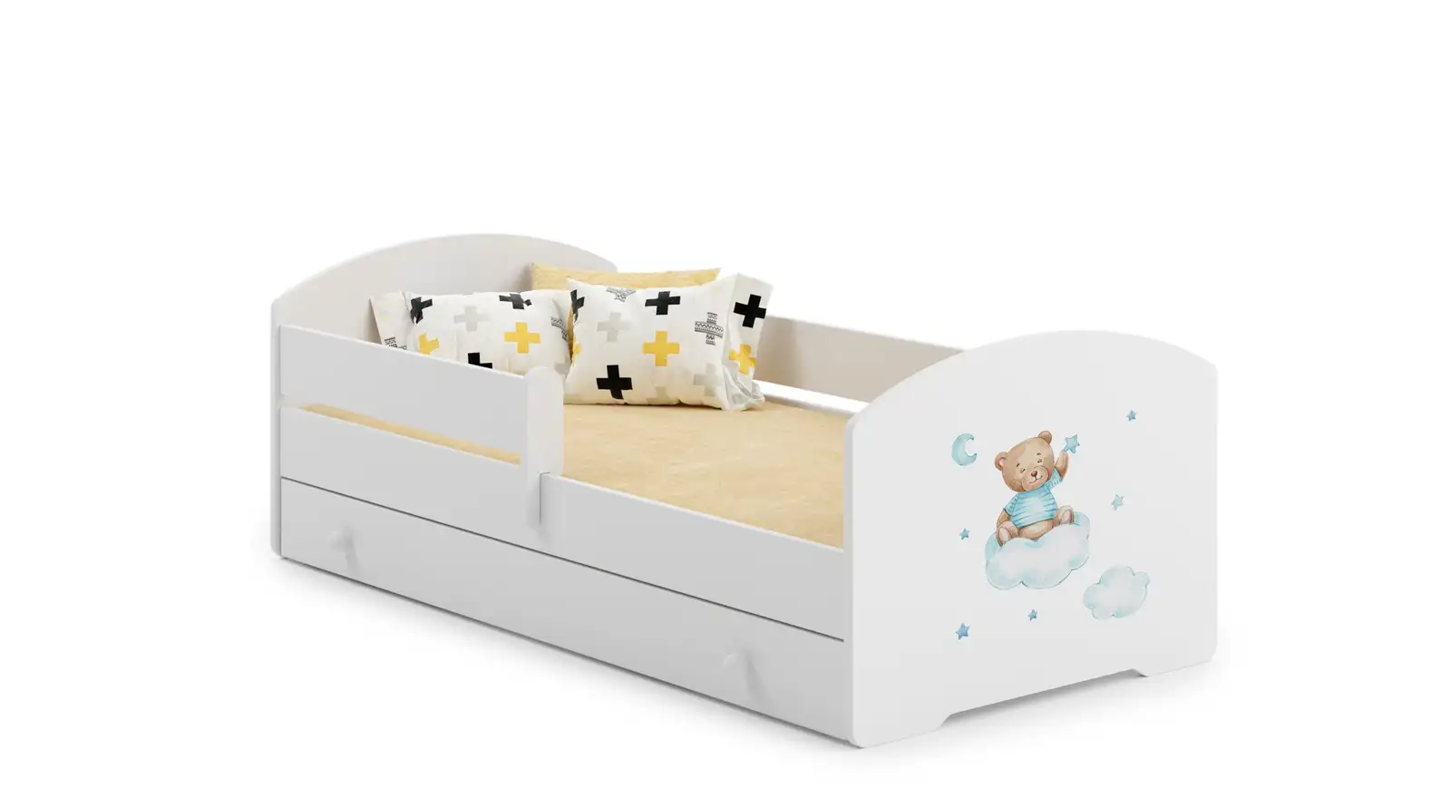 Łóżko z materacem, barierką i szufladą PEPE TEDDY BEAR AND CLOUD 160x80 — 2