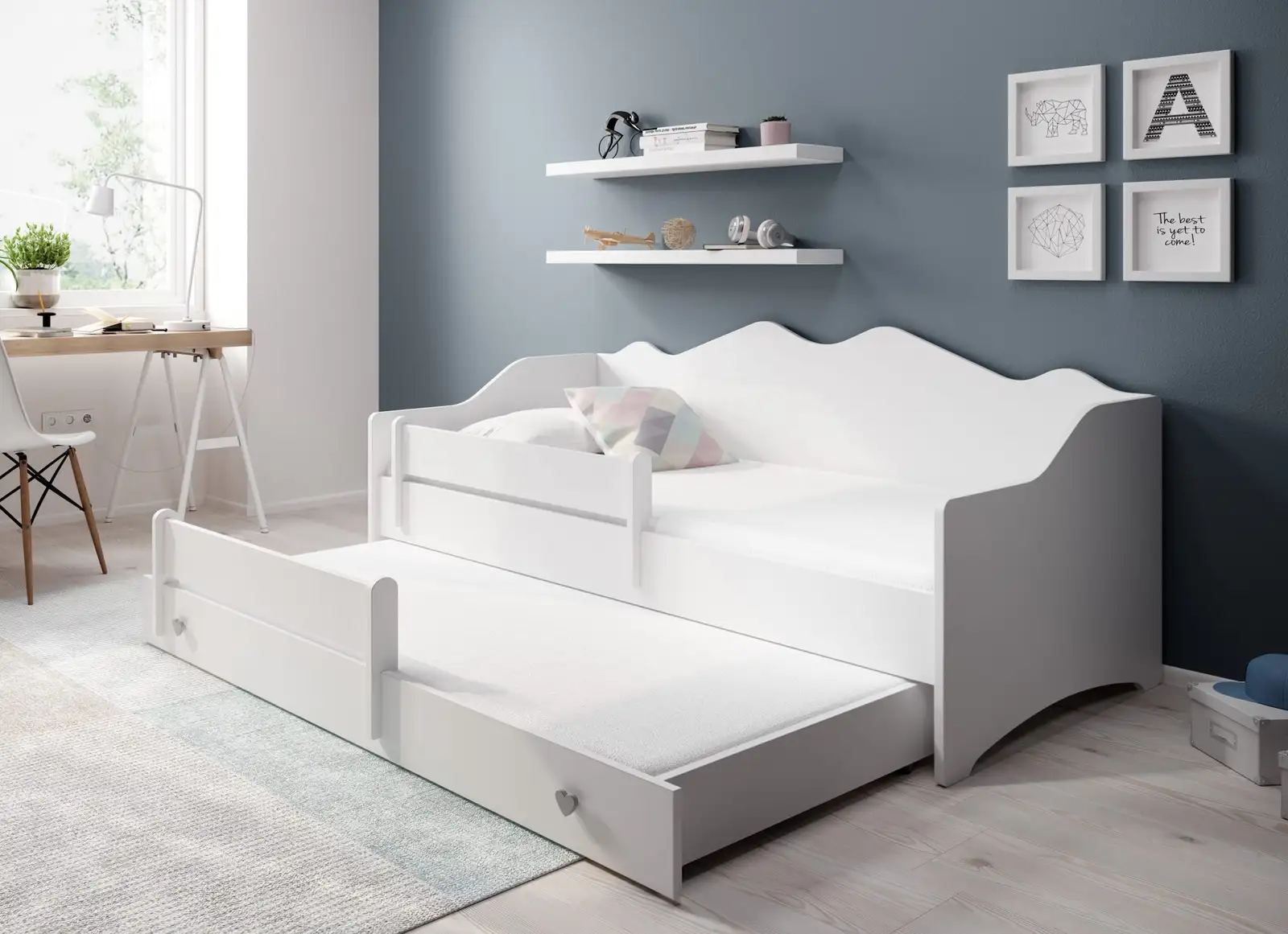 Łóżko podwójne z materacami EMKA II Gray, White 160x80