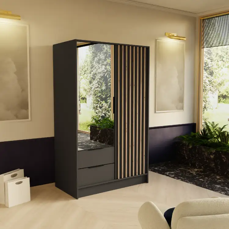 Szafa Nero lamele + lustro grafit 103 Arton — 2