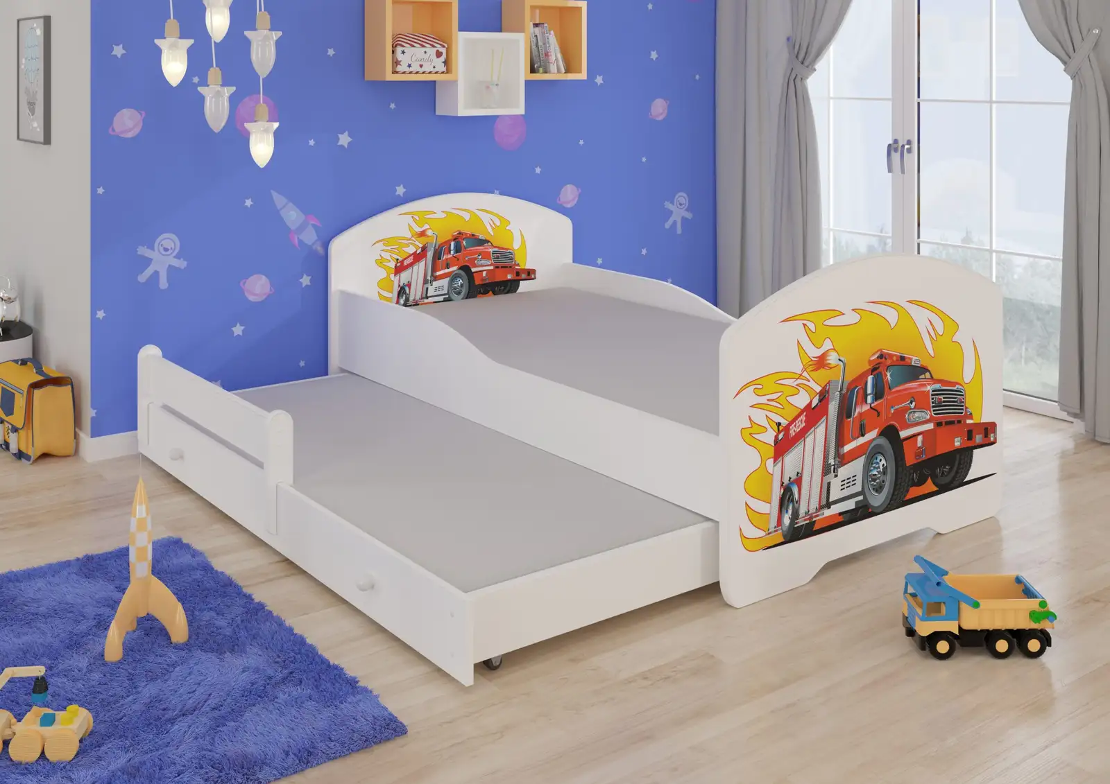 Łóżko podwójne z materacami PEPE II FIRE TRUCK 160x80